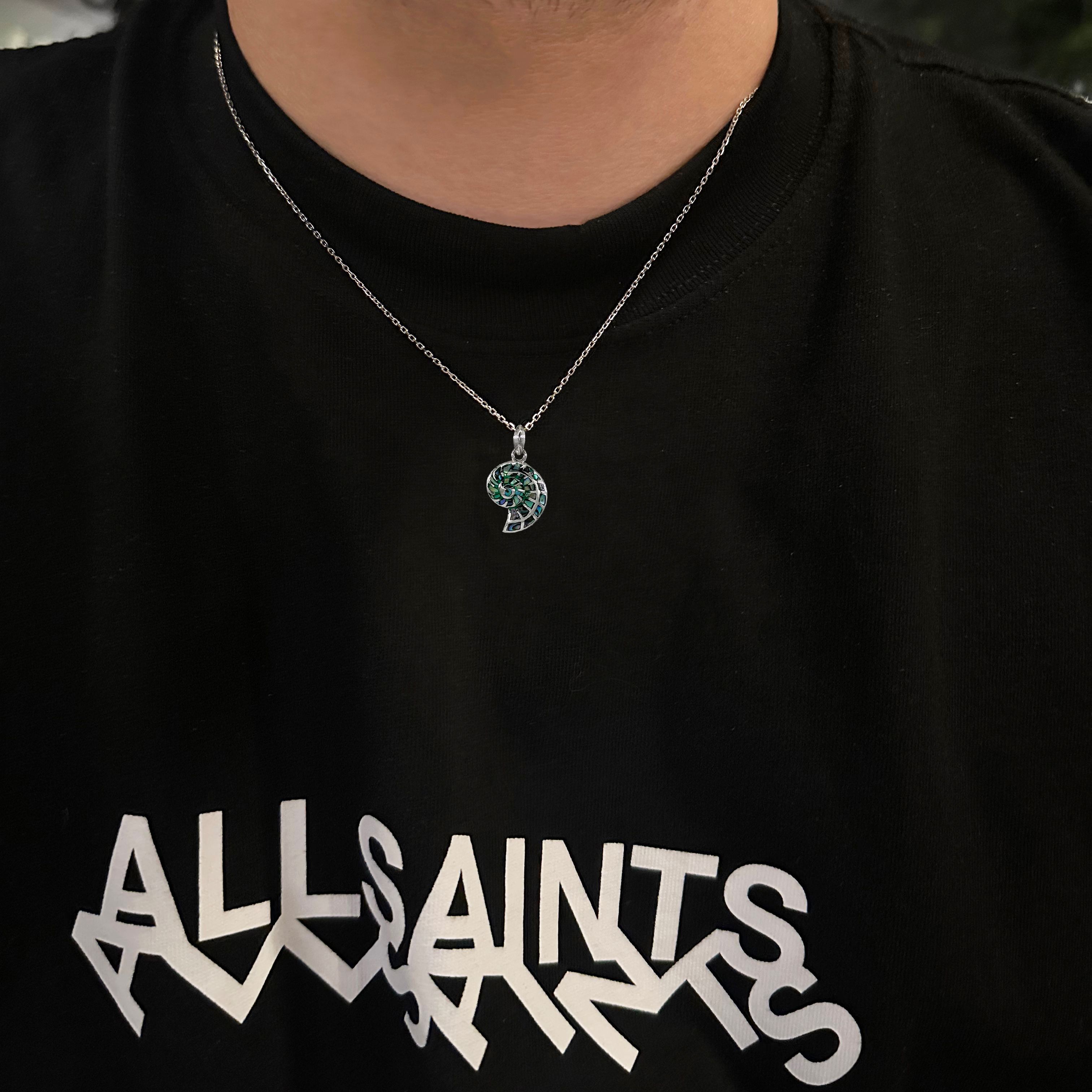 Sea Shell Ocean Abalone Silver Necklace