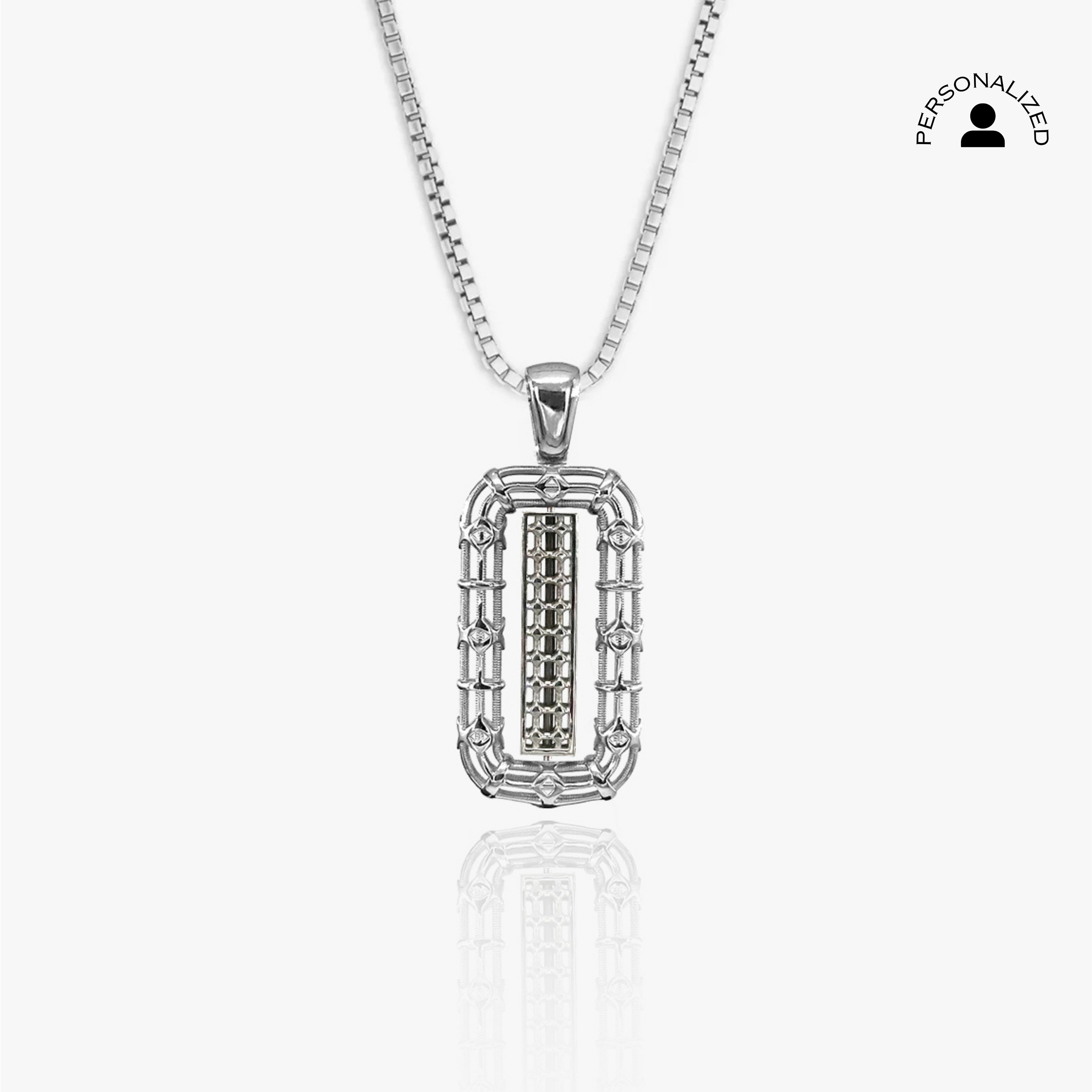 Customizable Cage Design Silver Necklace