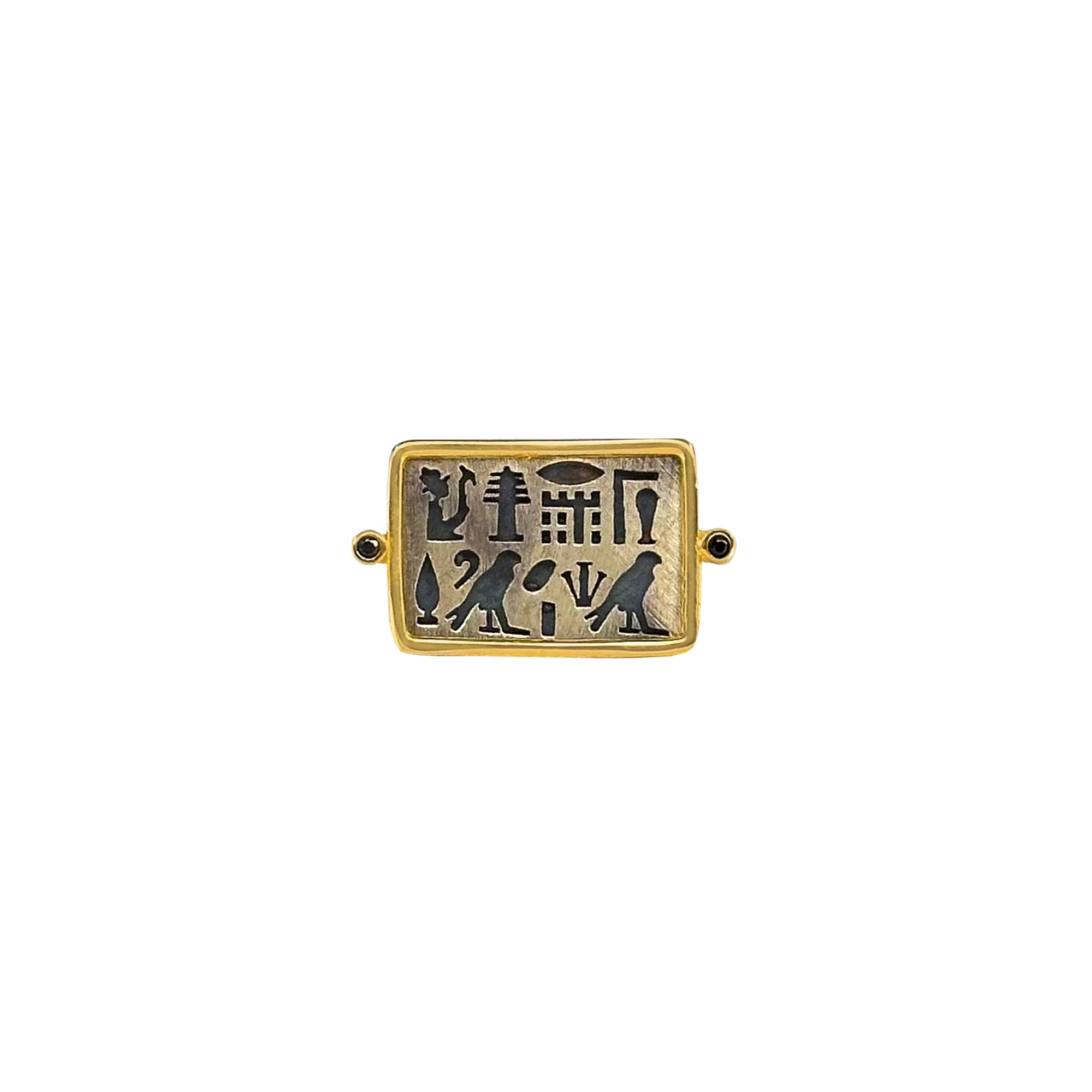 Mixed Egyptian Hieroglyph Gold-Plated&Oxidized Ring