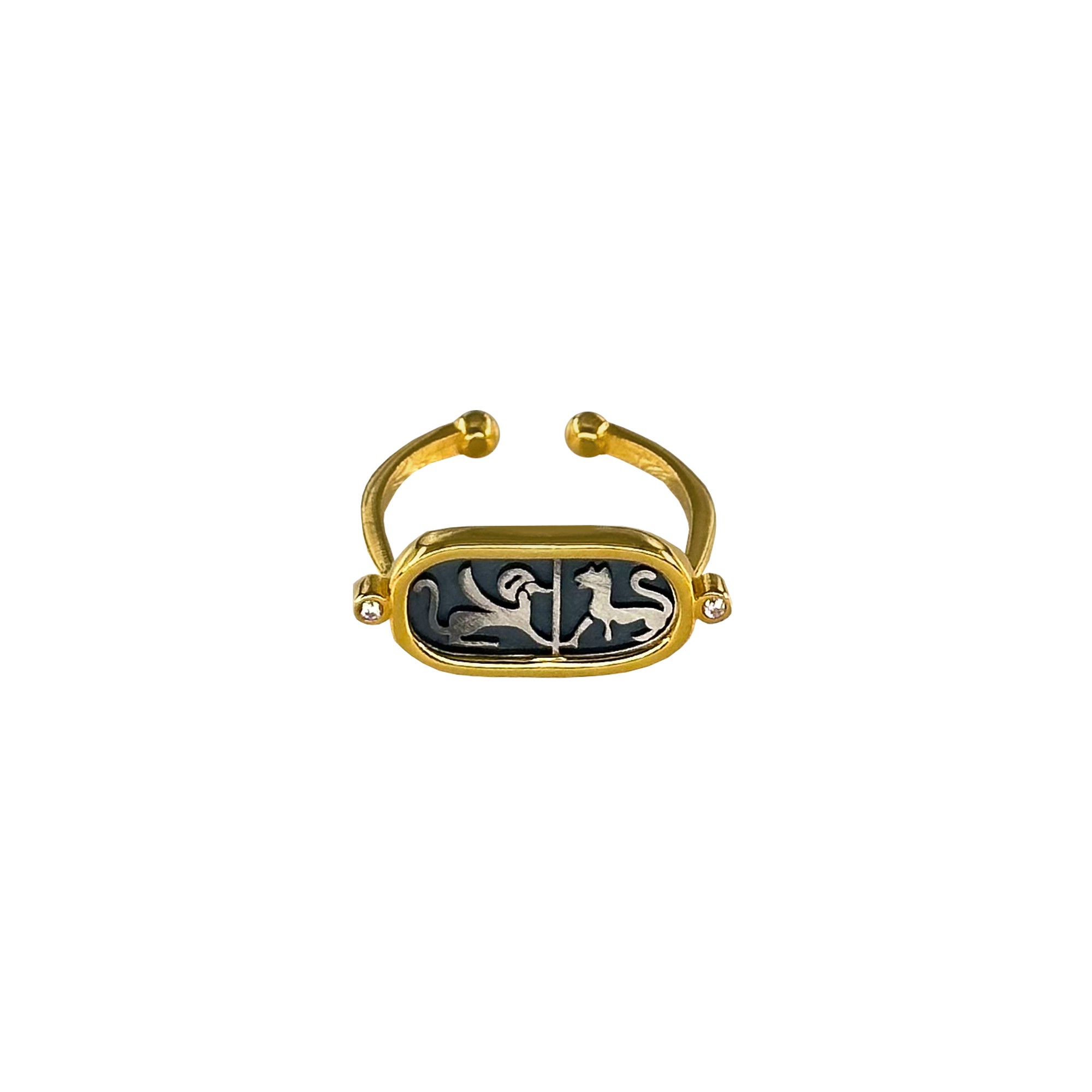 Egyptian Hieroglyph Gold-Plated&Oxidized Ring