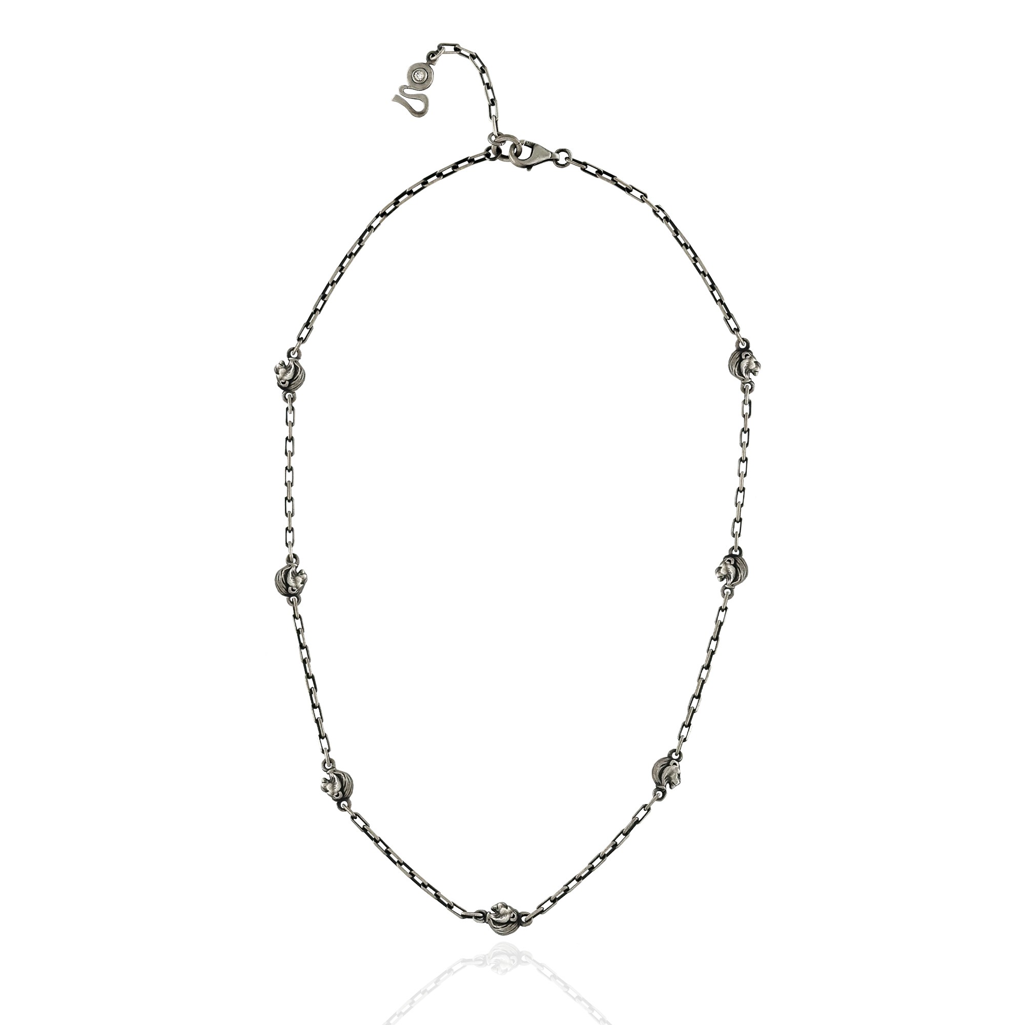 Lion Figure Oxidized Silver Necklace