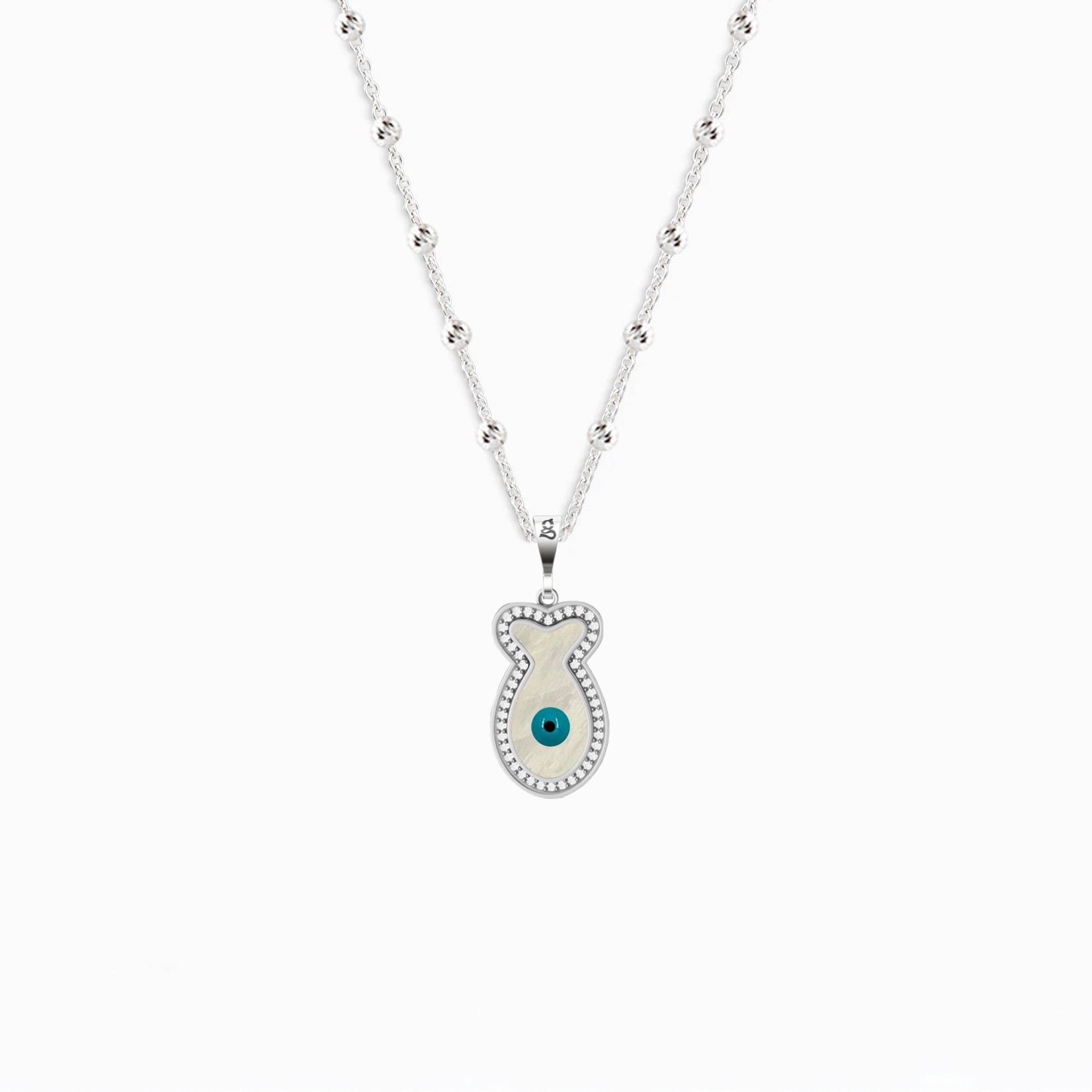 Sterling Silver Fish Necklace with Mother of Pearl Evil Eye
