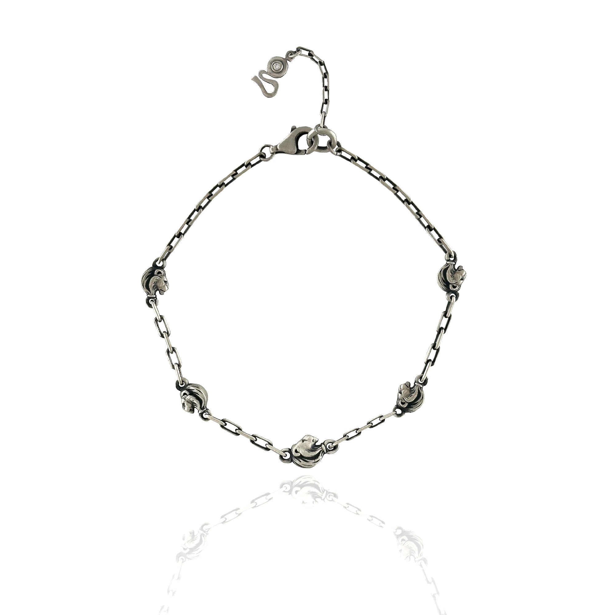 Lion Figure Oxidized Silver Bracelet