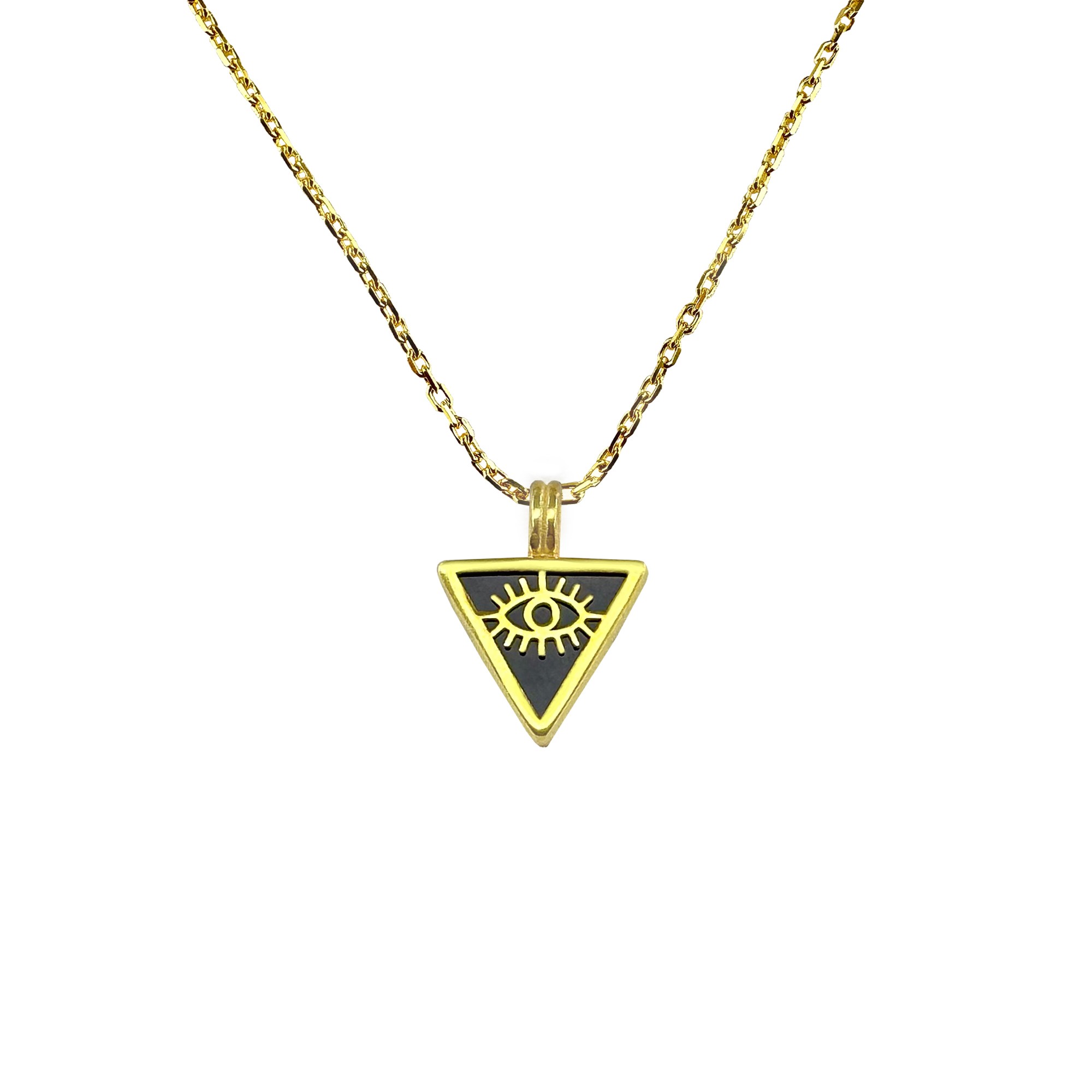 Triangular Eye Gold-Plated Silver Necklace - Black