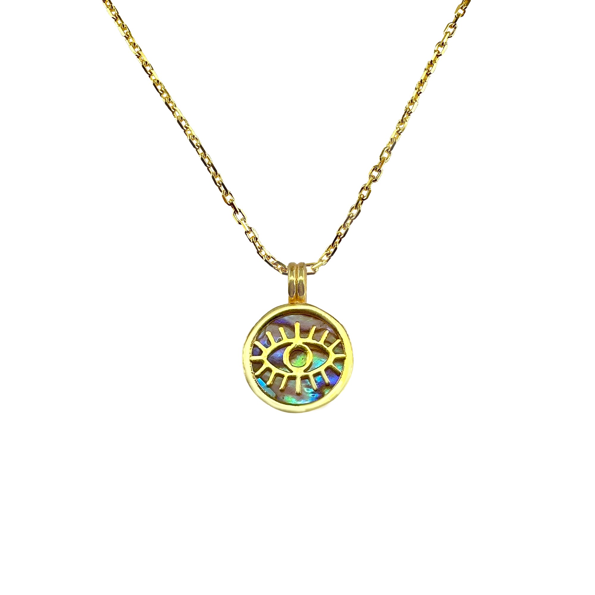 Round Eye Gold-Plated Silver Necklace - Avusturya Sedefi