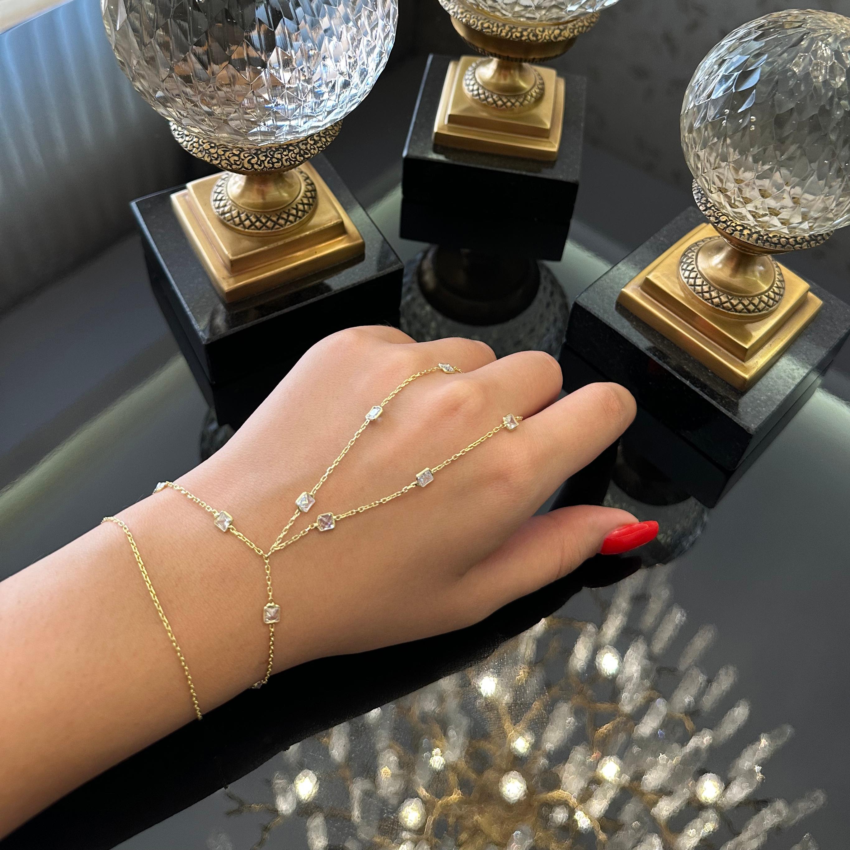 Square Zircon Stone Gold Plated Silver Hand Chain