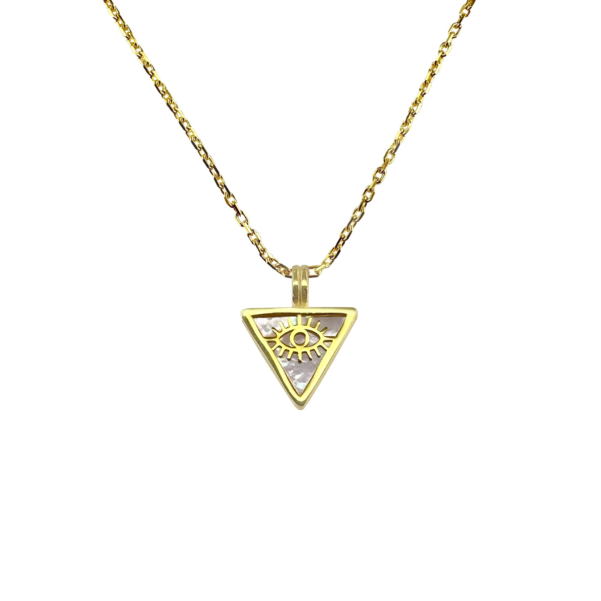 Triangular Eye Gold-Plated Silver Necklace - White