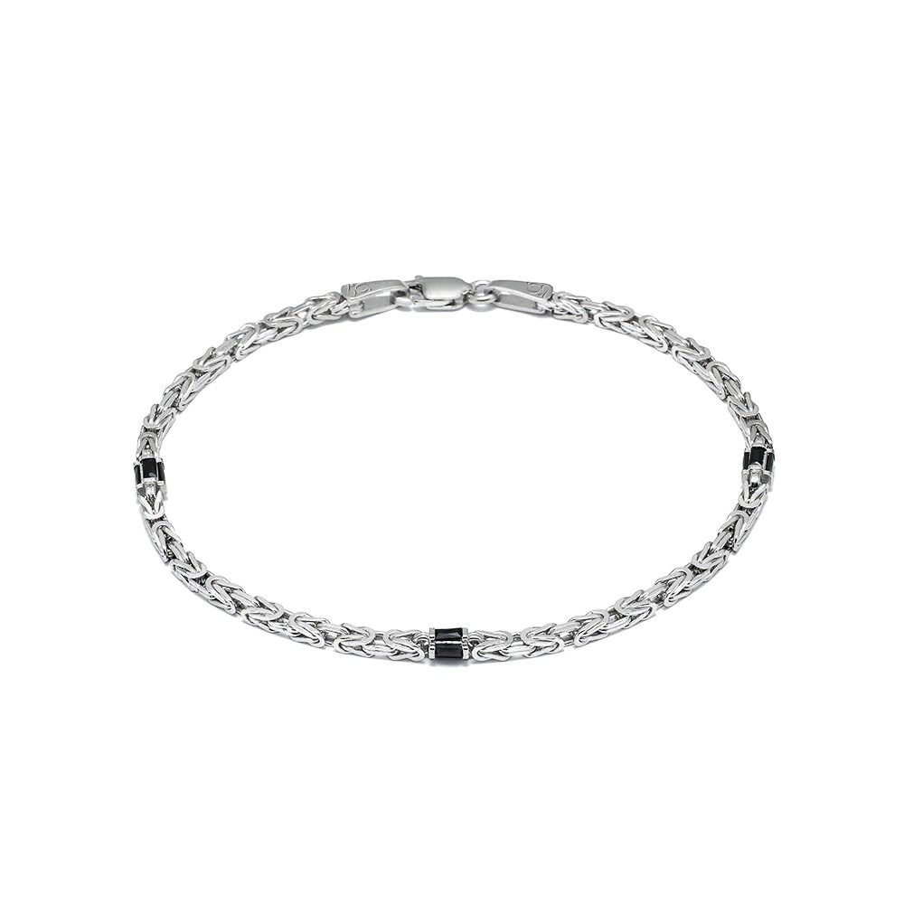 GJ Kral Chain Siyah Taşlı Gümüş Bileklik