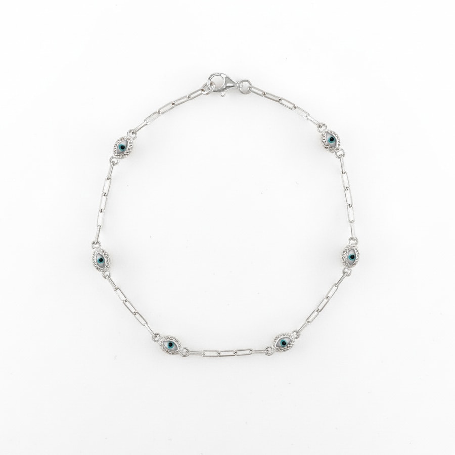 Evil Eye Enamel Marquise Silver Bracelet