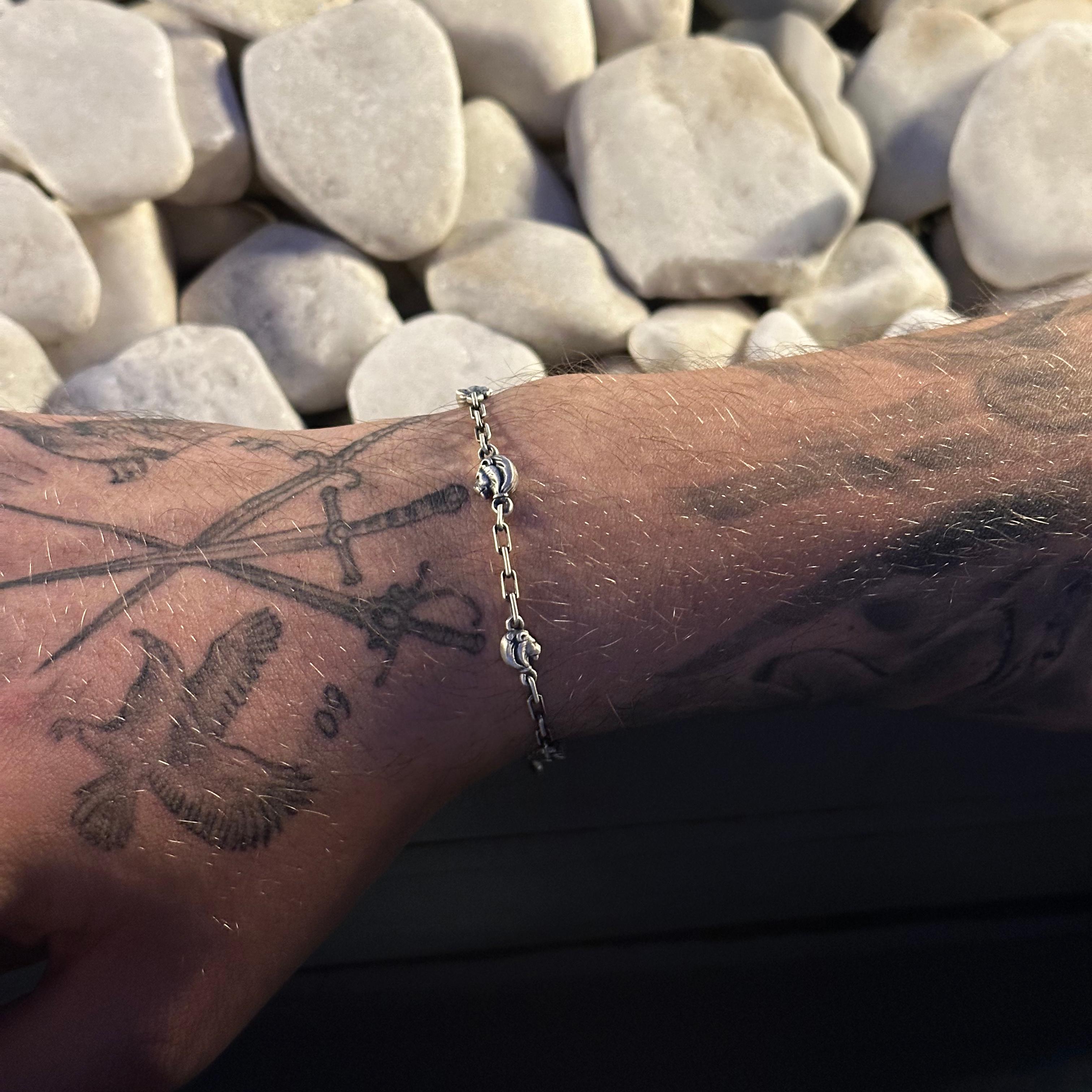 Lion Figure Oxidized Silver Bracelet