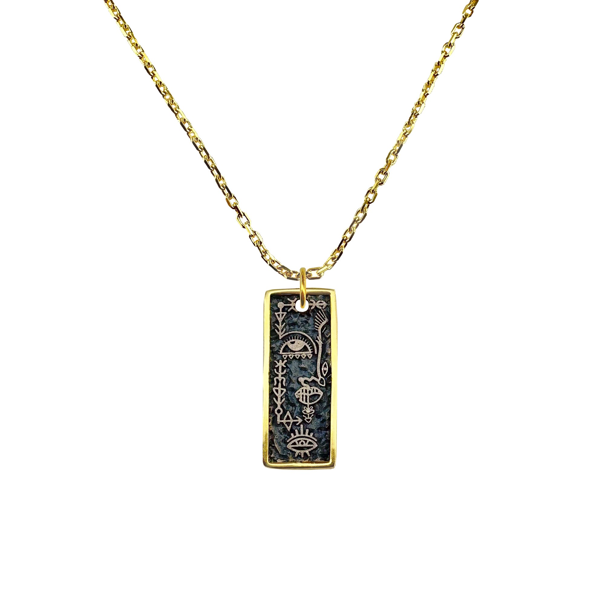 Mixed Egyptian Hieroglyph Gold-Plated & Oxidized Necklace