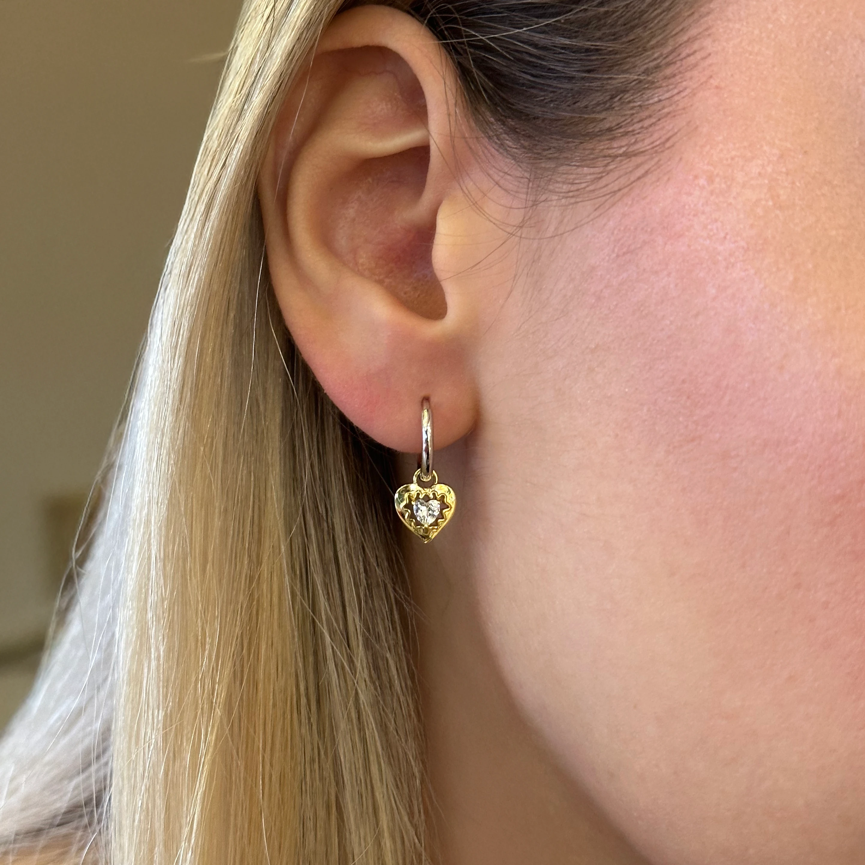 Gold & Silver Hoop Heart Earring