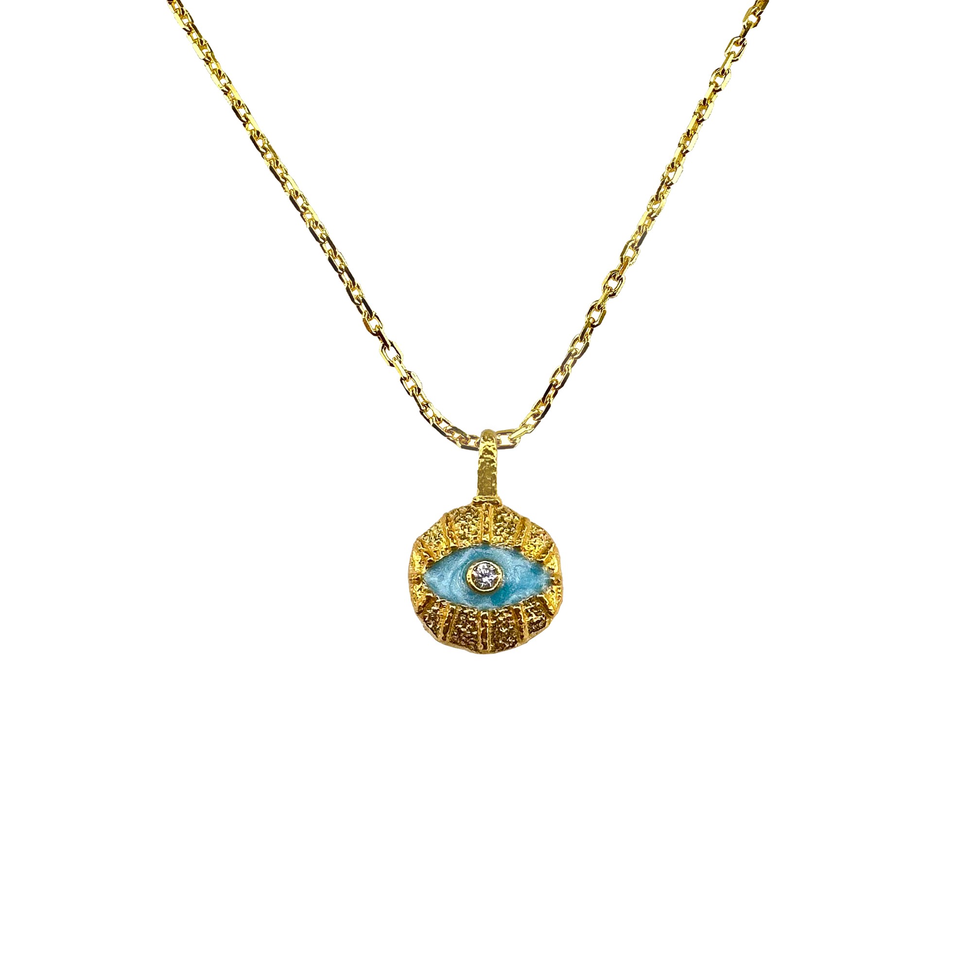 Enamel Zircon Eye Detail Necklace - Turquoise