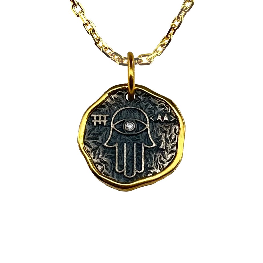 Gold-Plated & Oxidized "Fatma's Hand" Eye Necklace