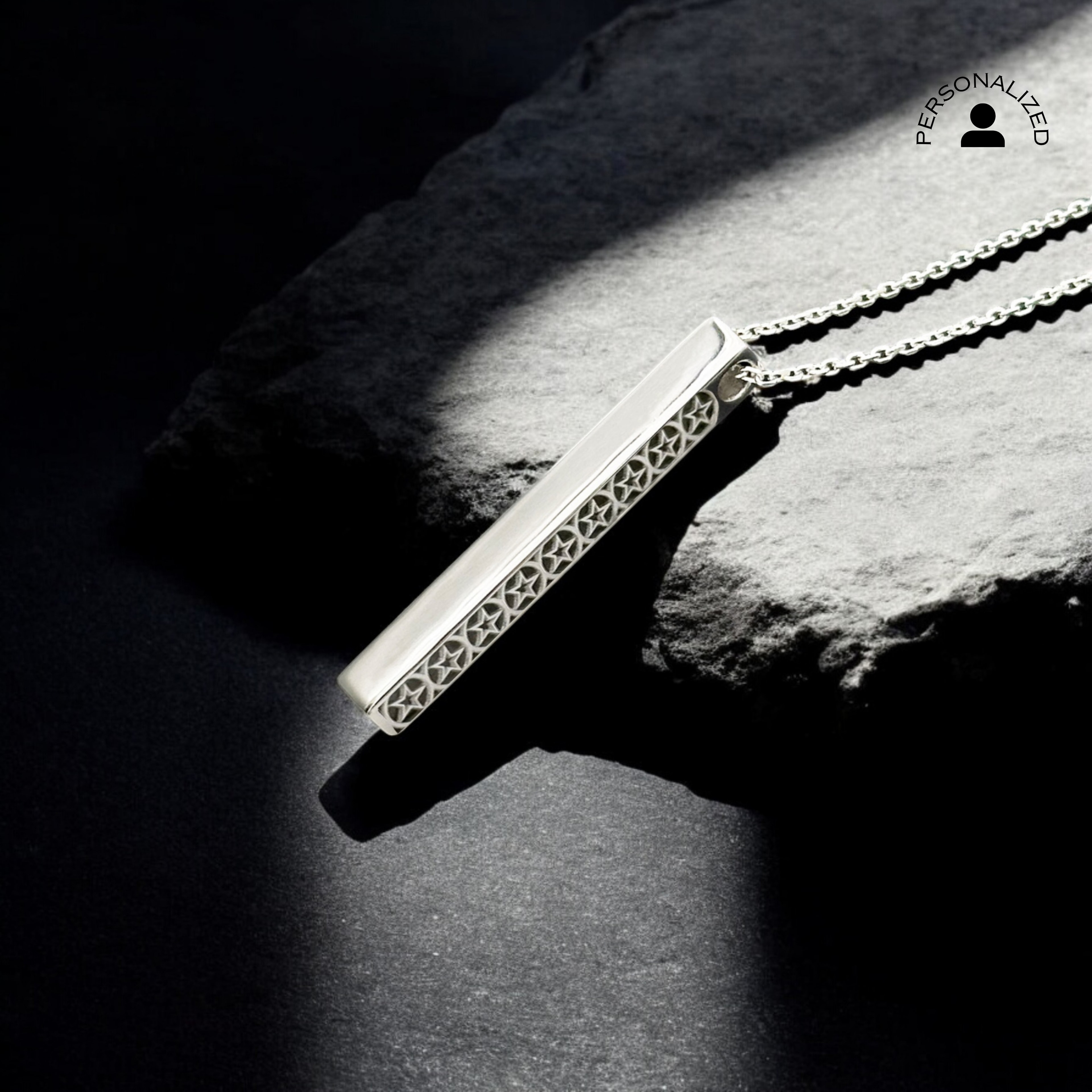 Star Patterned Bar Silver Necklace