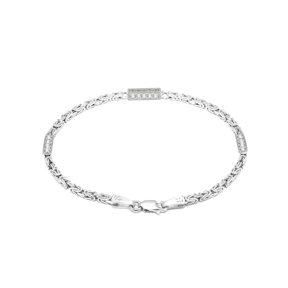 GJ King Chain White Stone Silver Bracelet