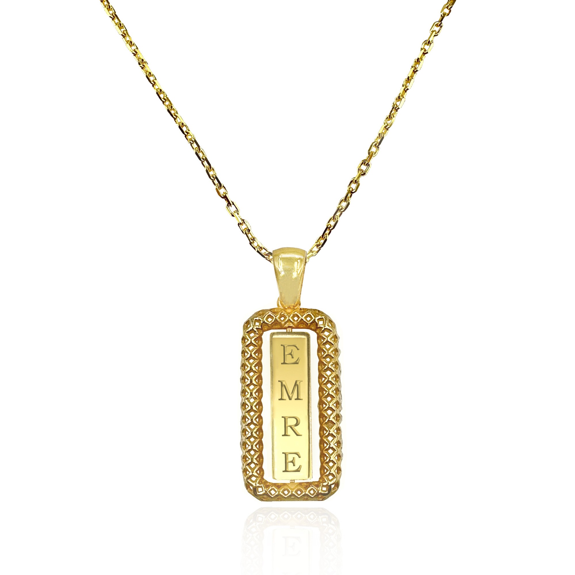 Personalized Rectangular Spinner Necklace - Gold Filled