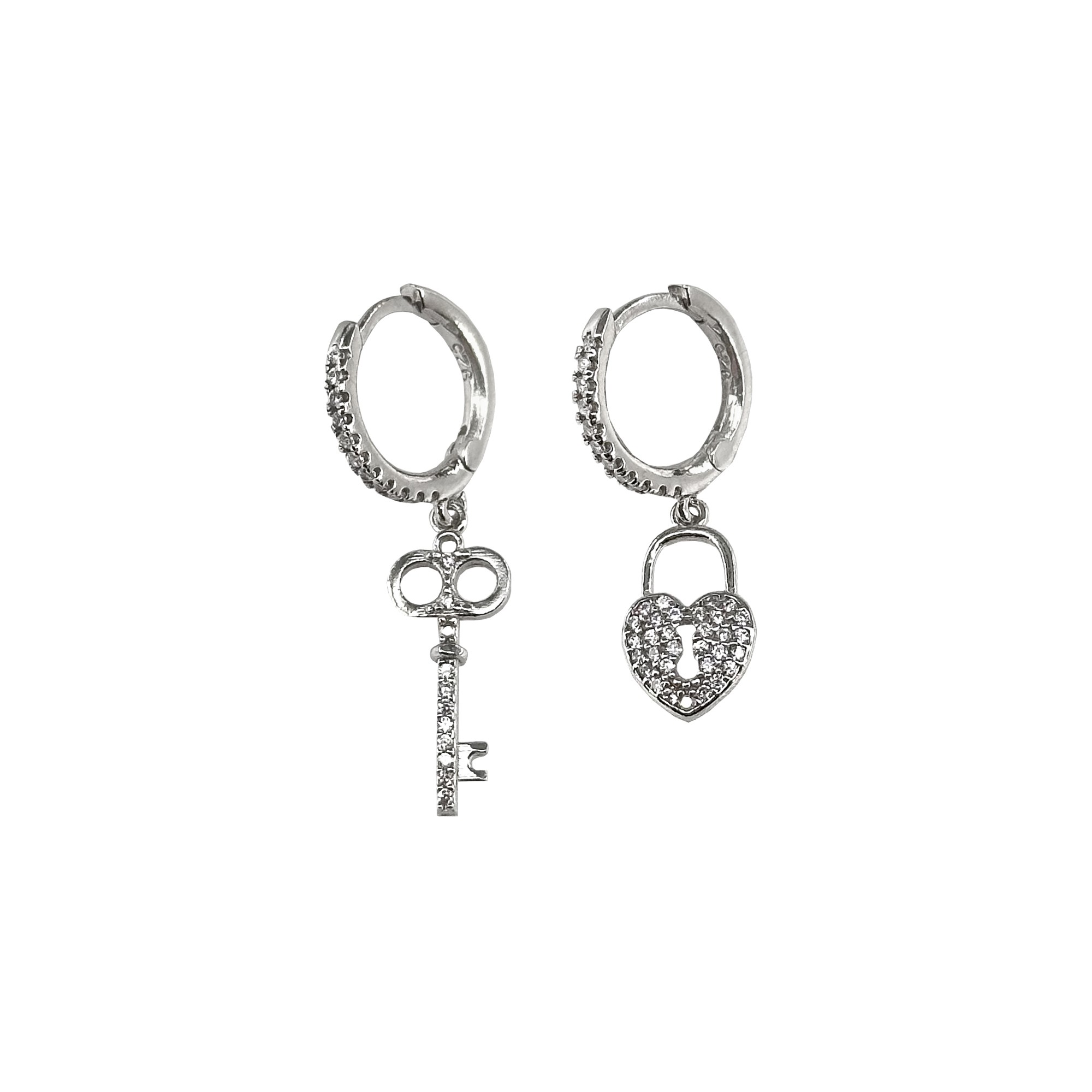 Key&Heart Earrings - Silver