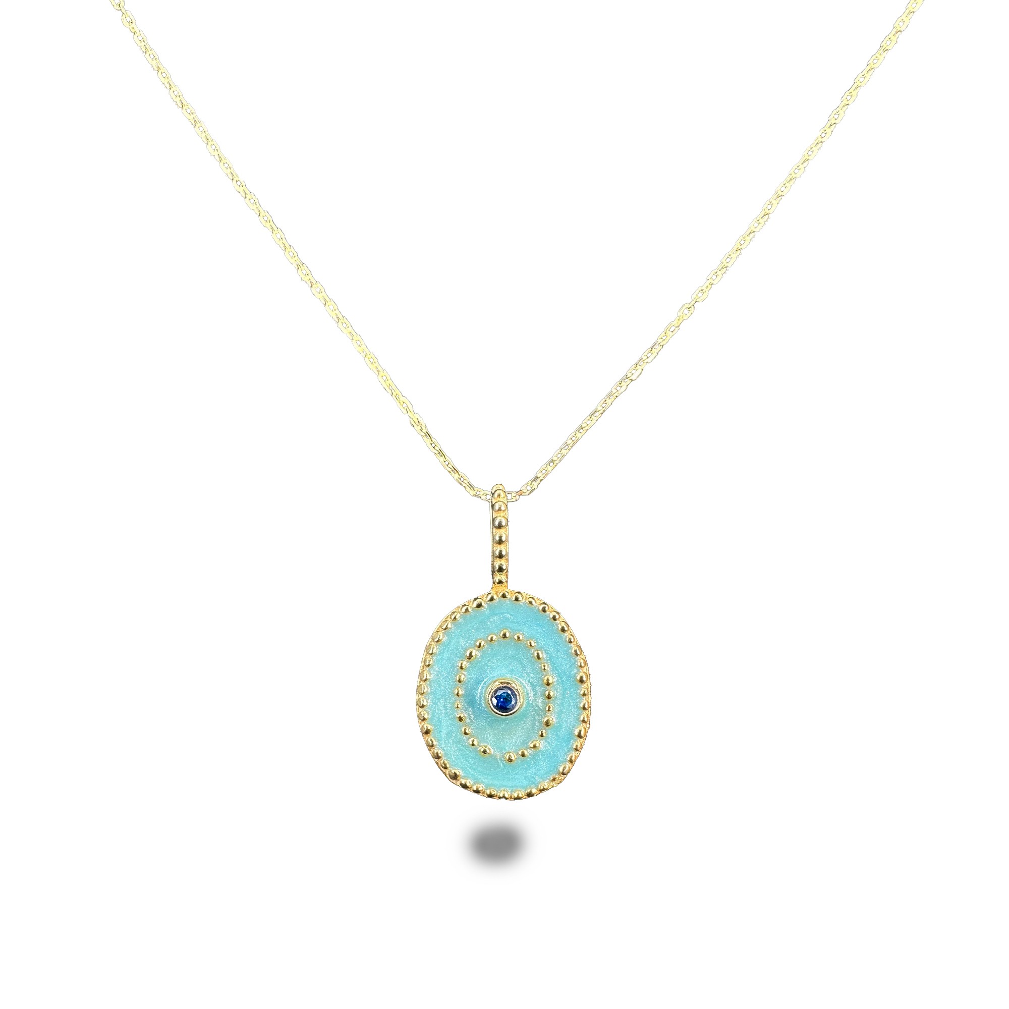 Enamel Oval Gold-Plated Silver Necklace - Turquoise