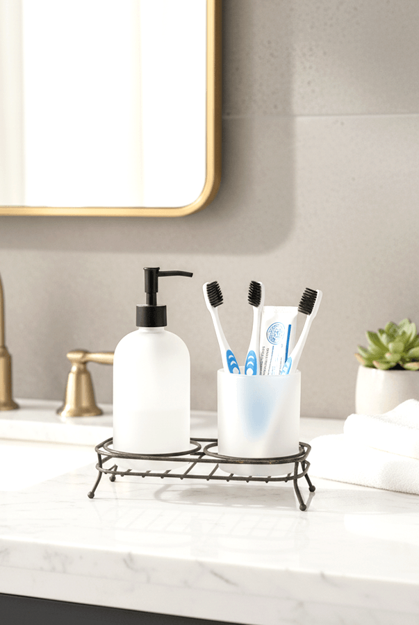 Frosted Glass 2'li Standlı Sıvı Sabunluk Siyah