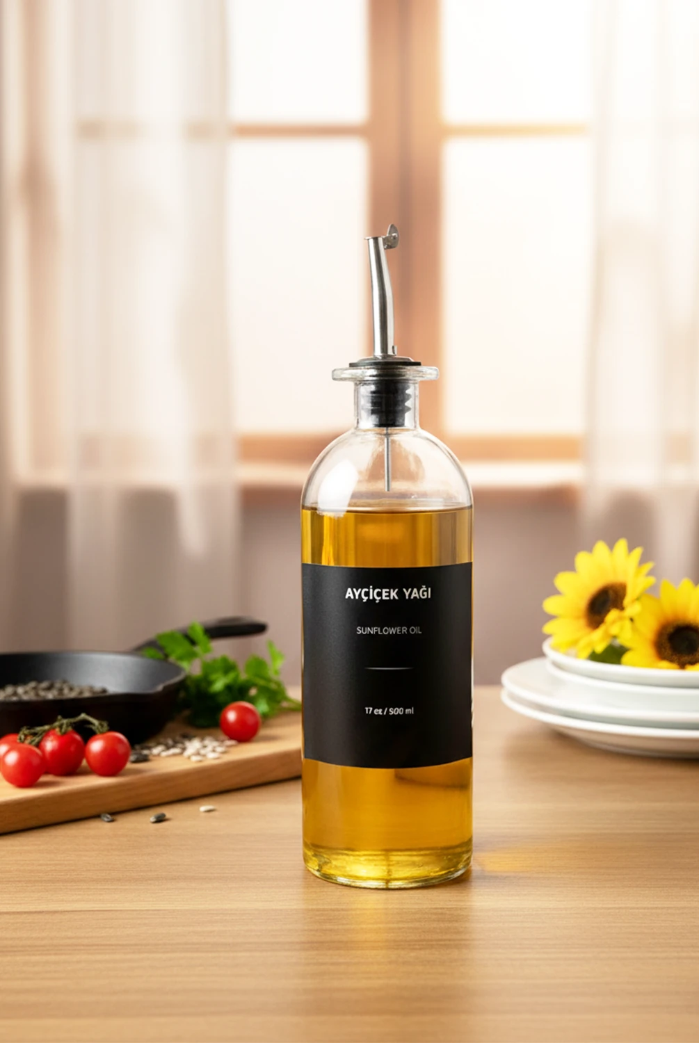 Talia Cam Gümüş Kapak Yağdanlık 500 ml