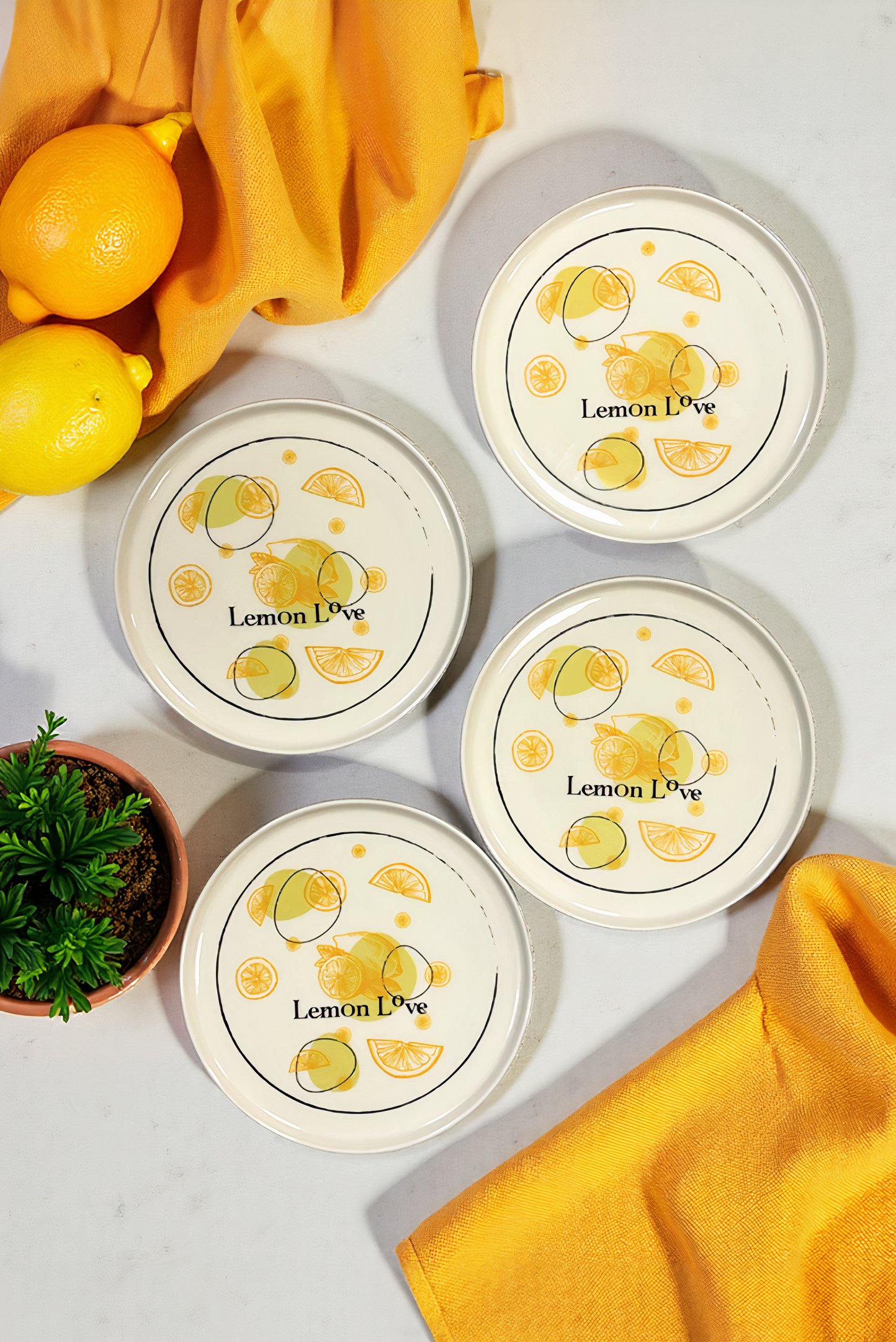 Lemon Love Porselen 4'lü Pasta Tabağı 21cm