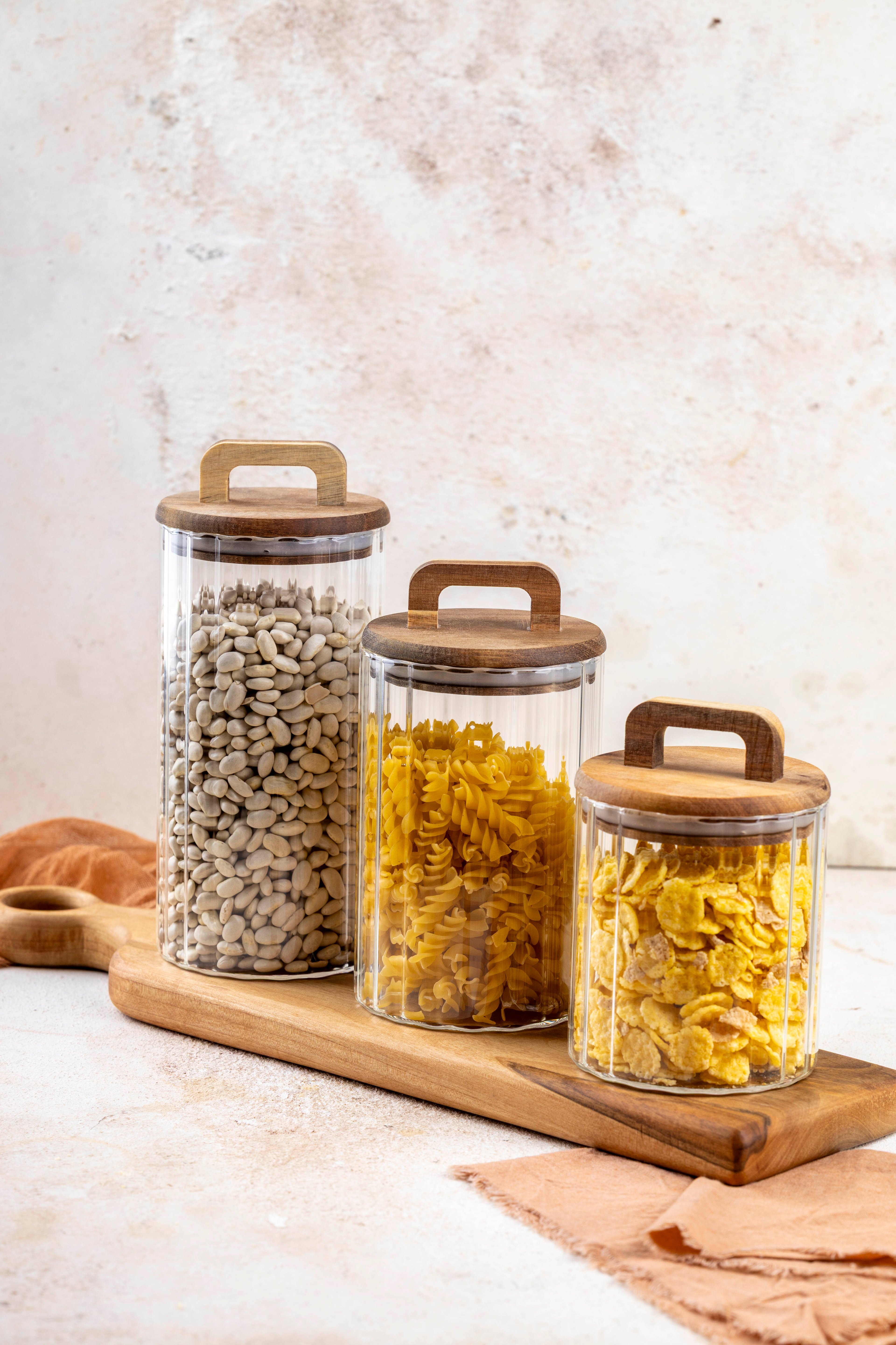 Firenza Çizgili Akasya Tutmalı Saklama Kabı 650ml