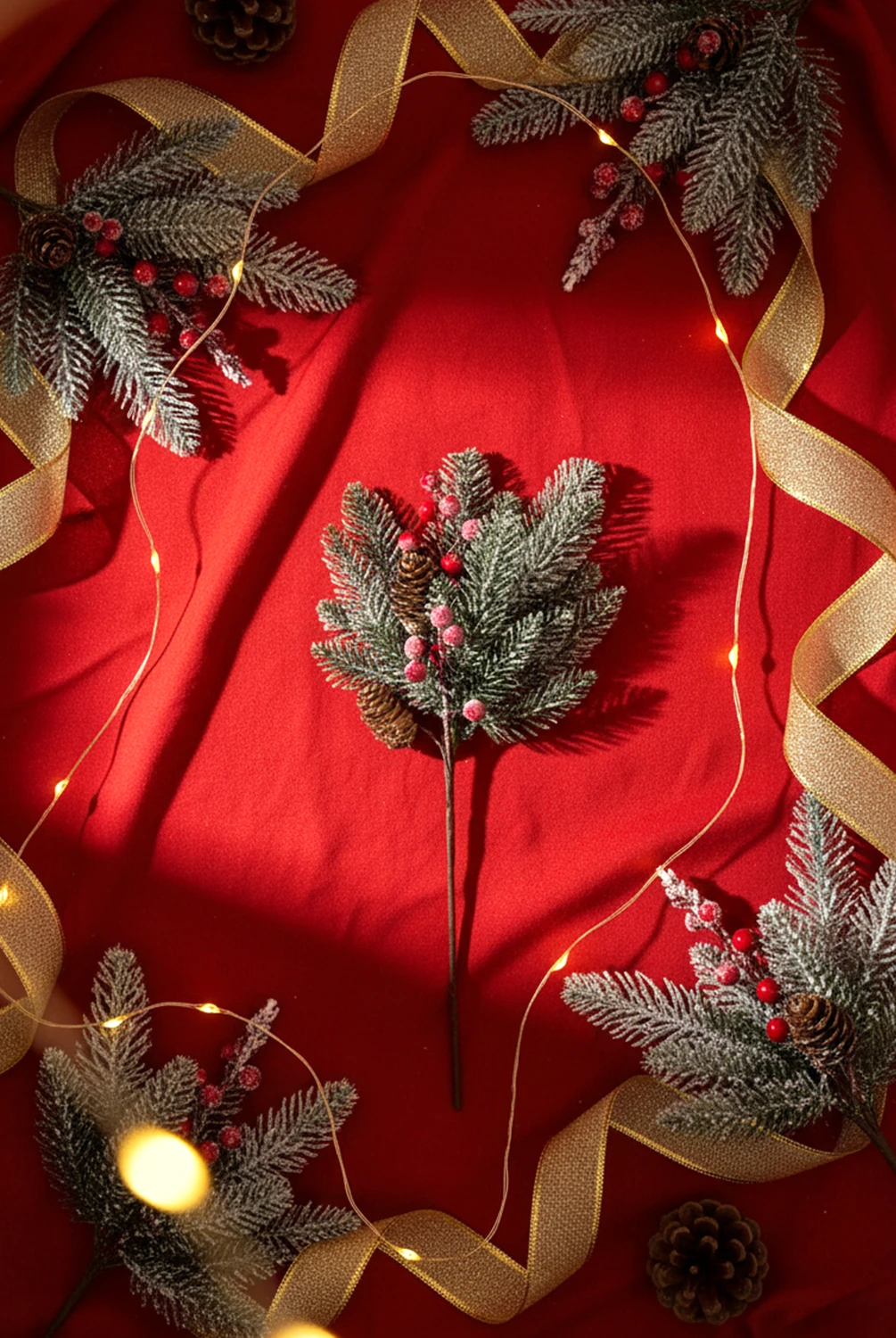 New Year Karlı Çam Ağaçlı Kokina Çiçeği 45cm