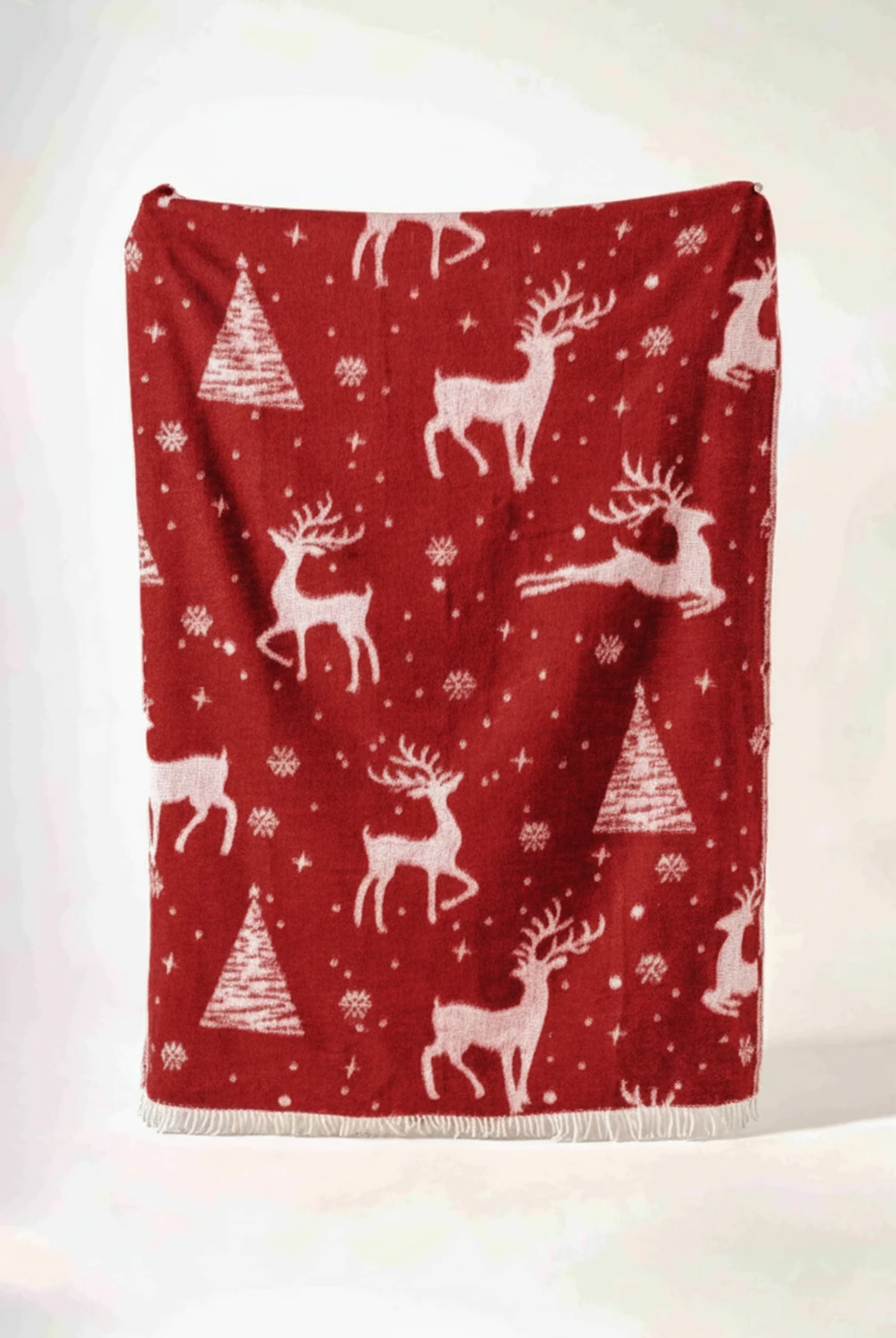 Christmas Reindeer In The Forest Yılbaşı TV Battaniyesi 150x200 - KIRMIZI