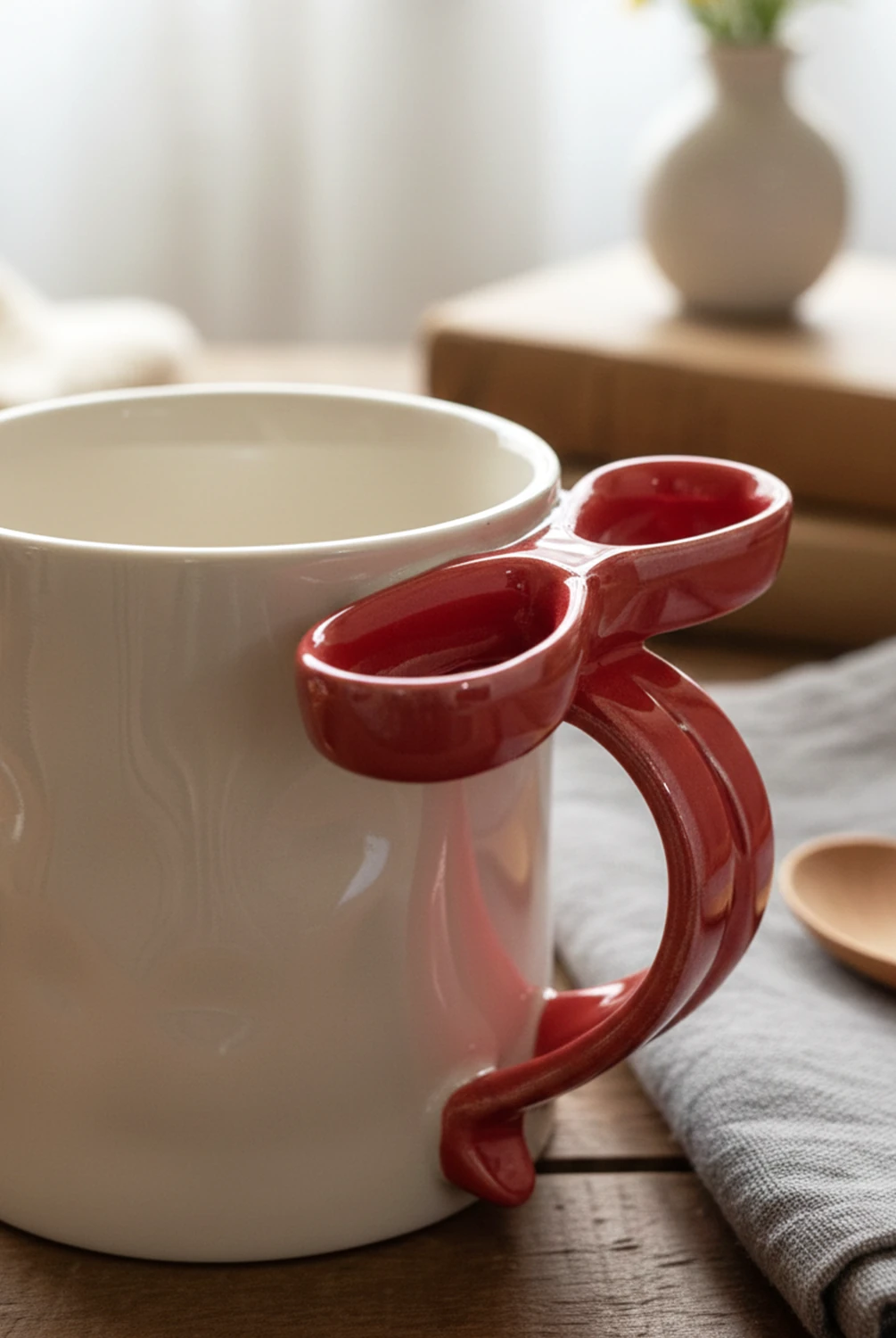 Simple Kurdela Kulplu Seramik Kupa Kırmızı