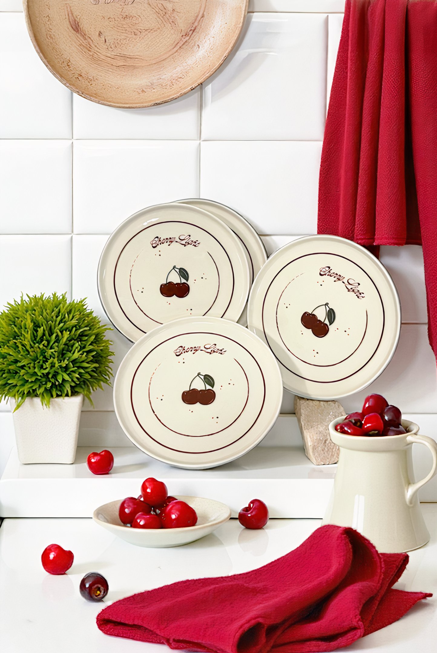 Cherry Light Porselen 4'lü Pasta Tabağı 21cm