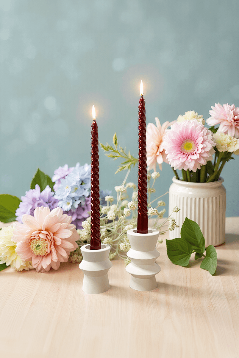 Floral Burgulu Şamdan Mumu 2'li Kırmızı