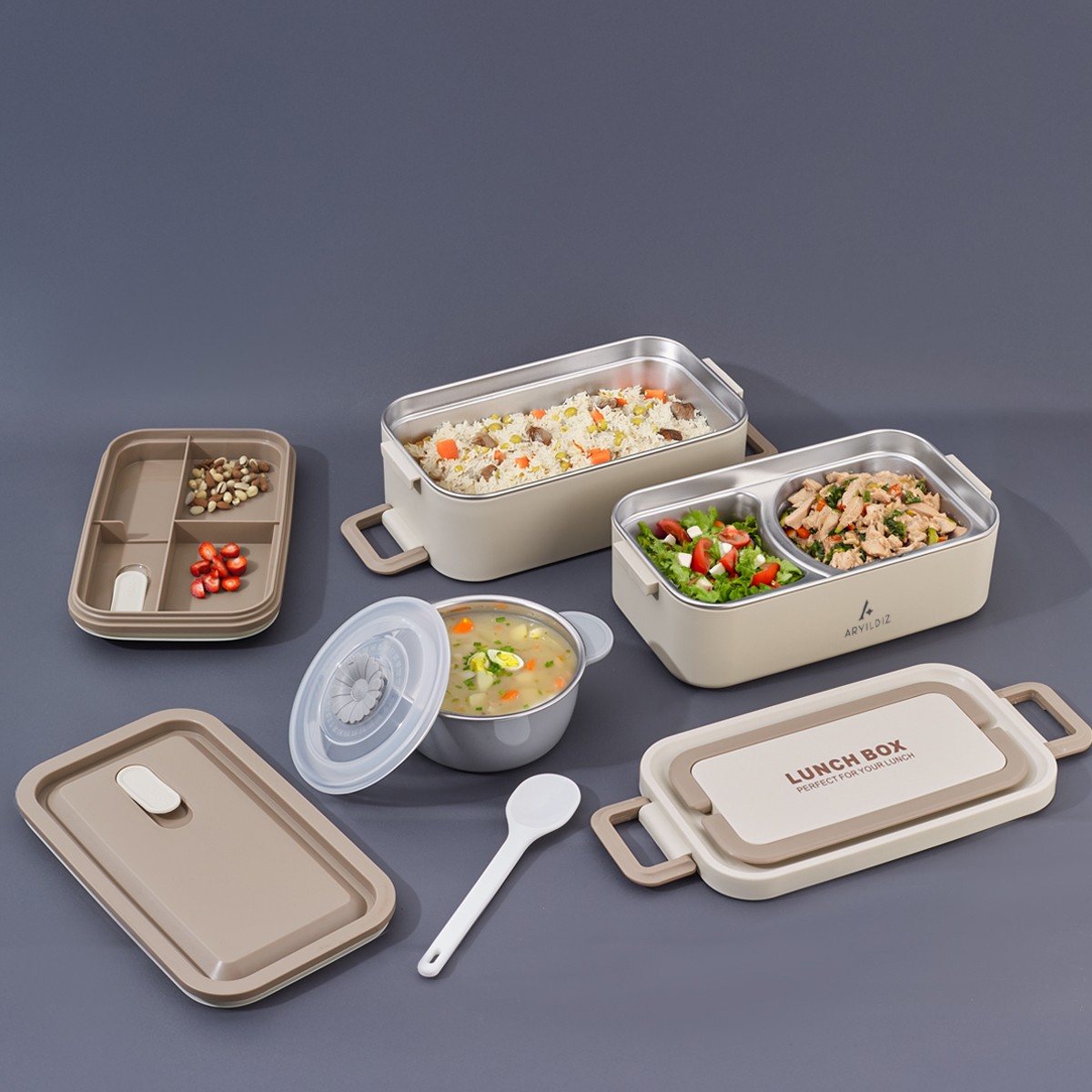 Aryıldız Bento Lunch Box Beige 2000 ml ve Sosluk