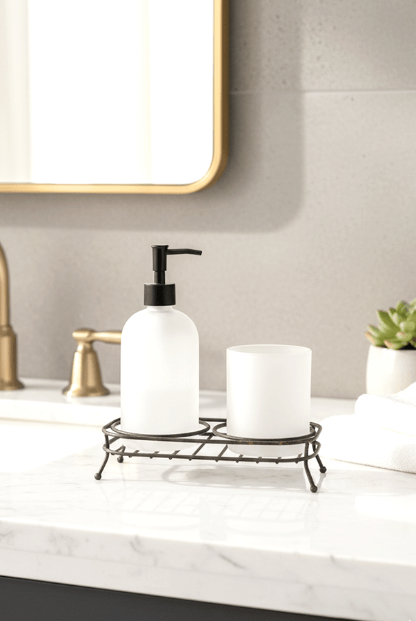 Frosted Glass 2'li Standlı Sıvı Sabunluk Siyah