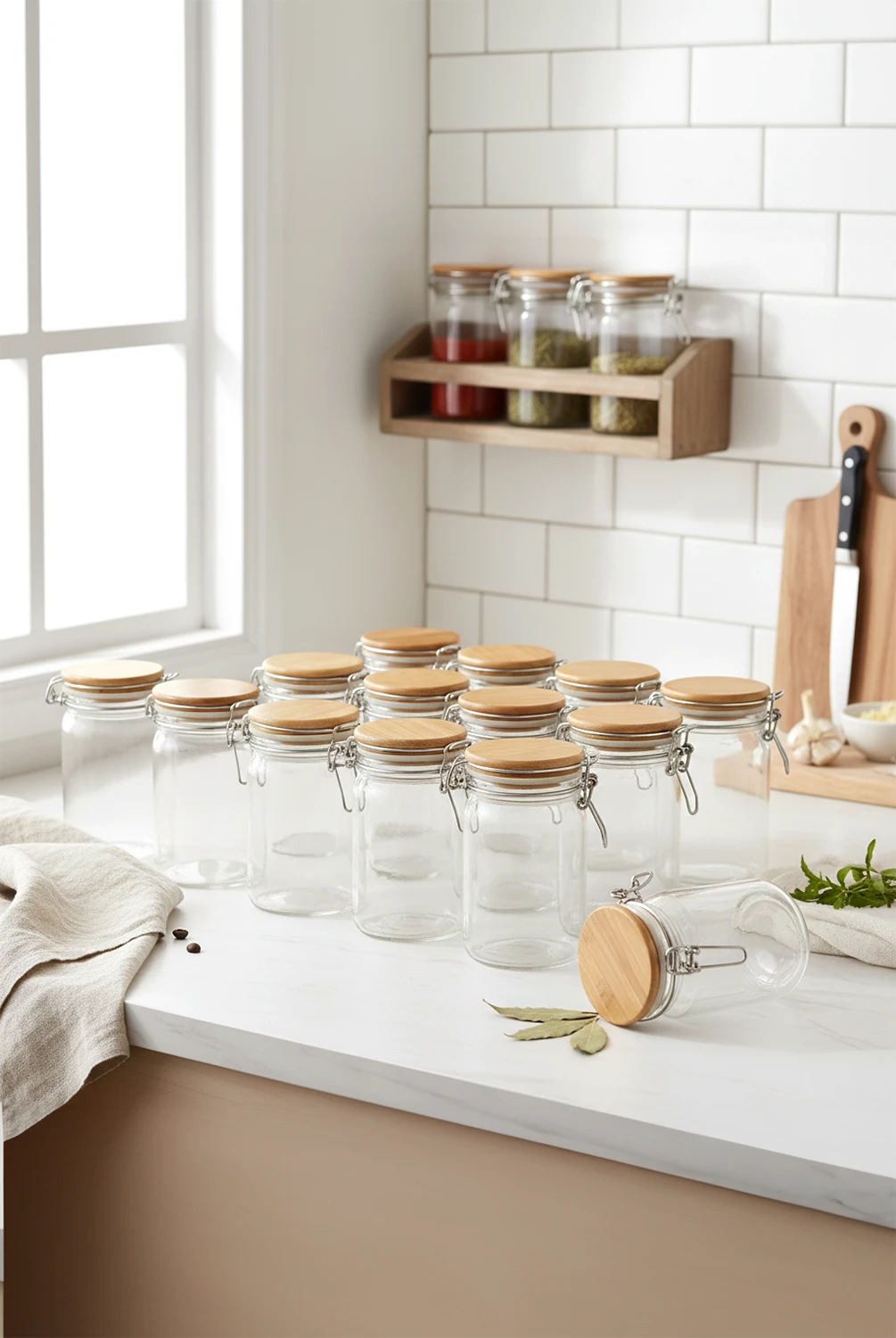 Porto 12'li Bambu Kapak Kelepçeli Cam Baharatlık 200 ml.