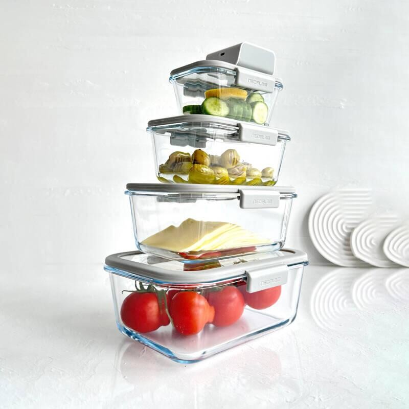 Fika Glace Vakumlu Cam Saklama Kabı 1200ML Gri
