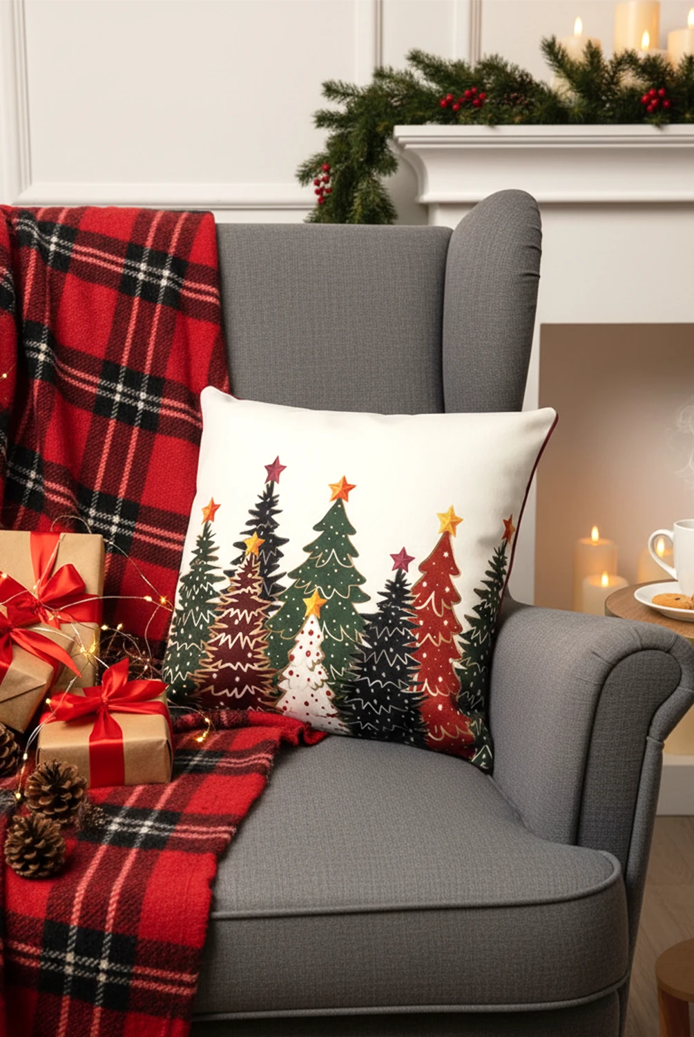 Christmas Çam Ağaçlı Kırlent 43x43cm