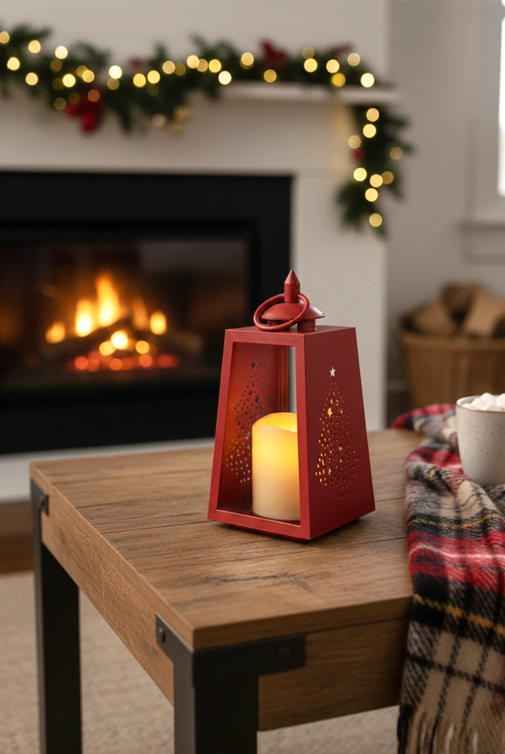 Christmas Çam Desenli Led Kandil Kırmızı