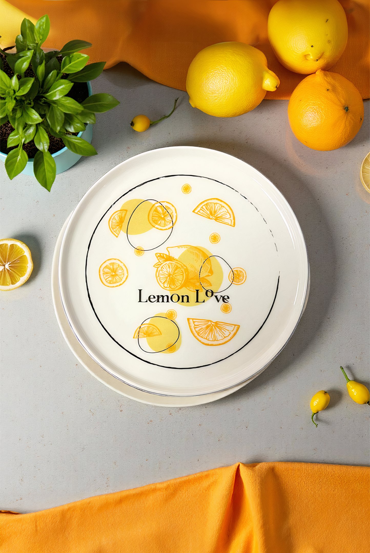 Lemon Love Porselen 4'lü Pasta Tabağı 21cm