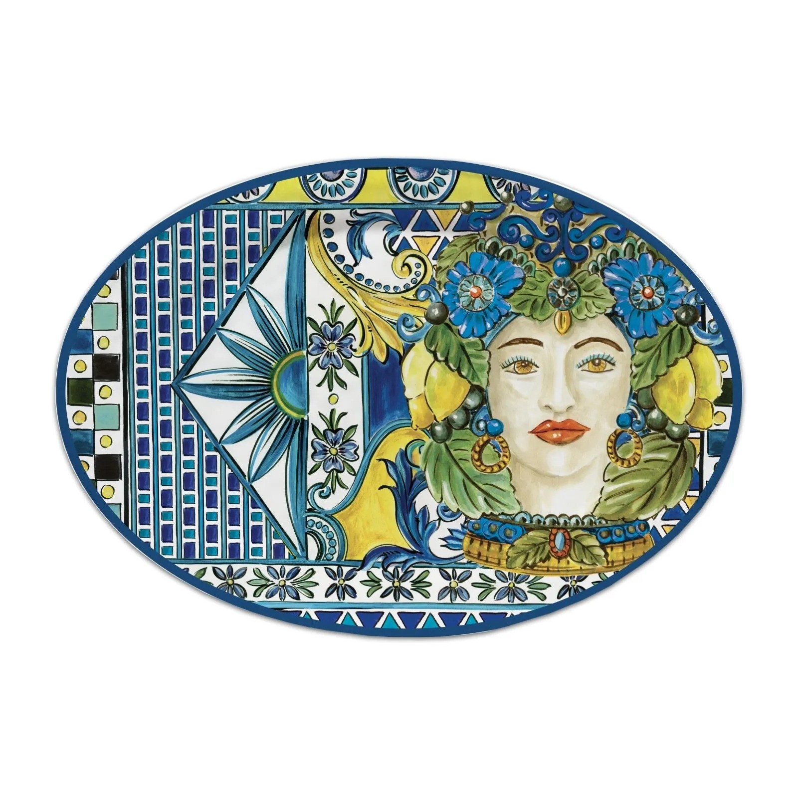 Baci Milano Sicily Oval Servis Tabağı 51X35,5 Cm Mavi