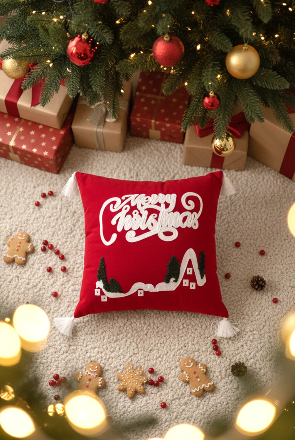 Merry Chistmas Kırlent Kılıfı Kırmızı 43x43 cm