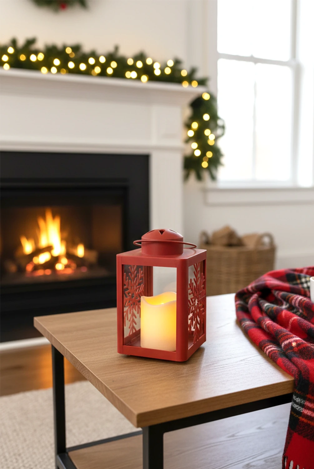Christmas Kar Taneli Led Kandil Kırmızı