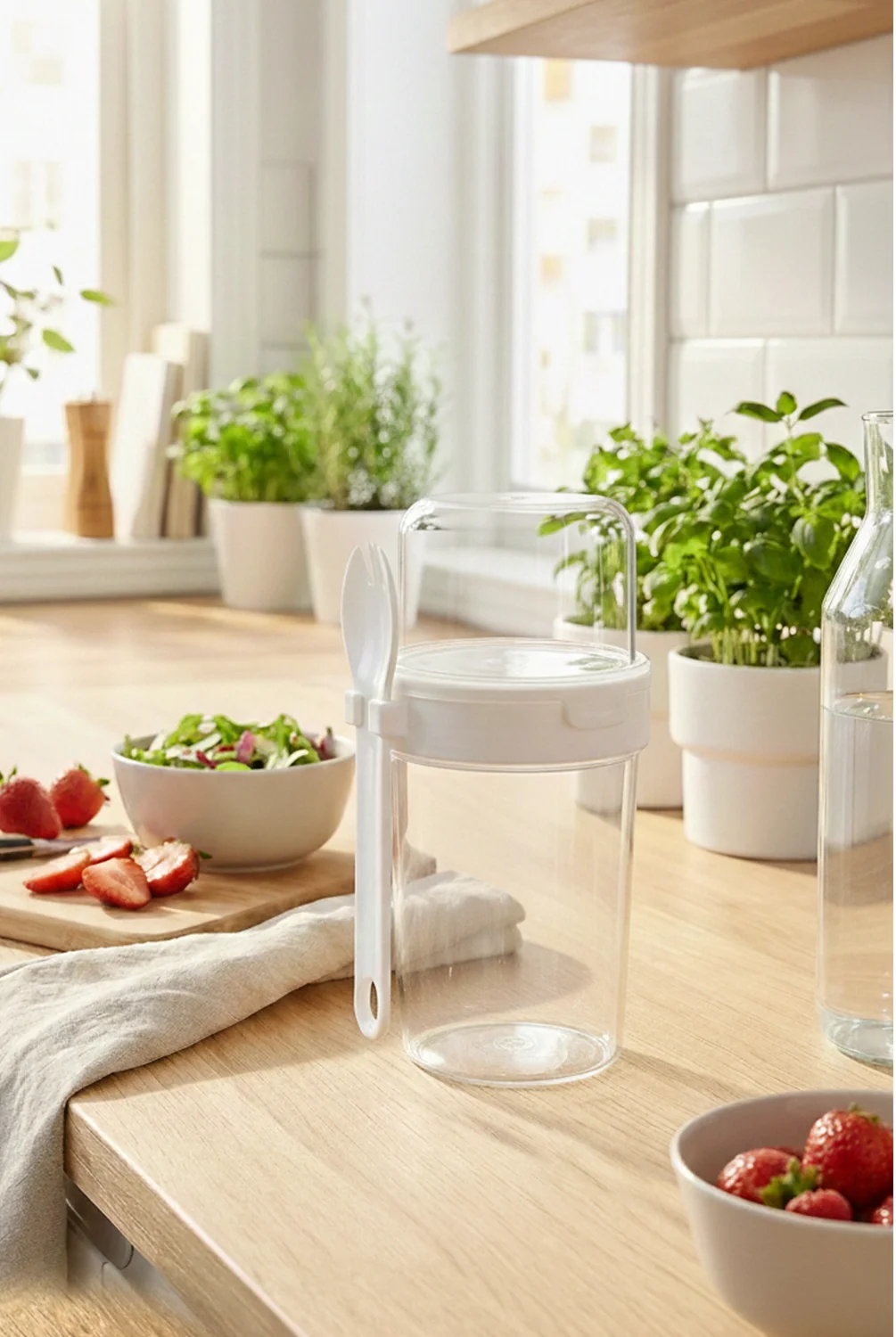 Gloss Çift Bölmeli Çatallı Atıştırmalık Kabı