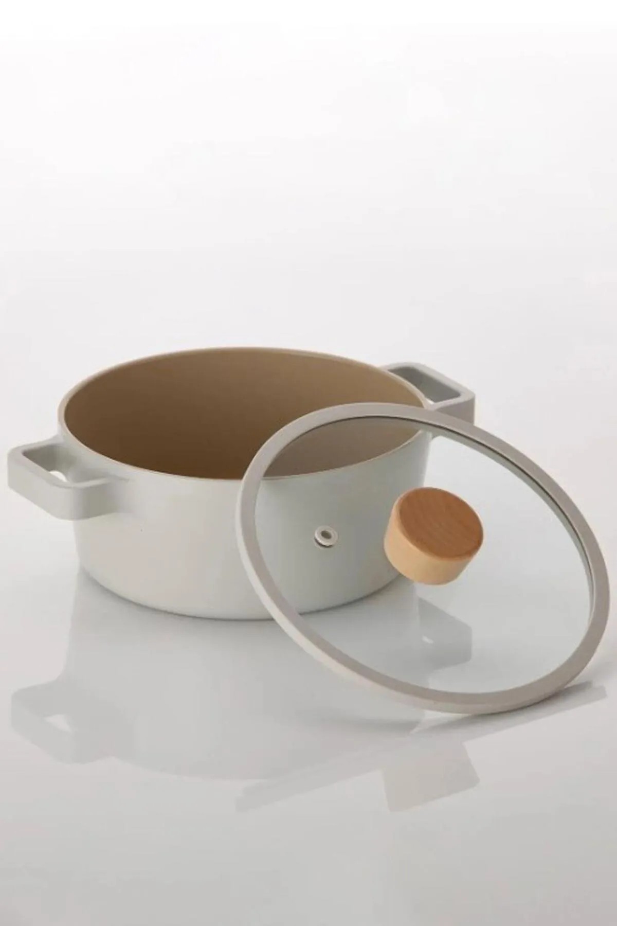 Neoflam Fika Alüminyum Döküm Tencere Cam Kapaklı 18Cm, Bej