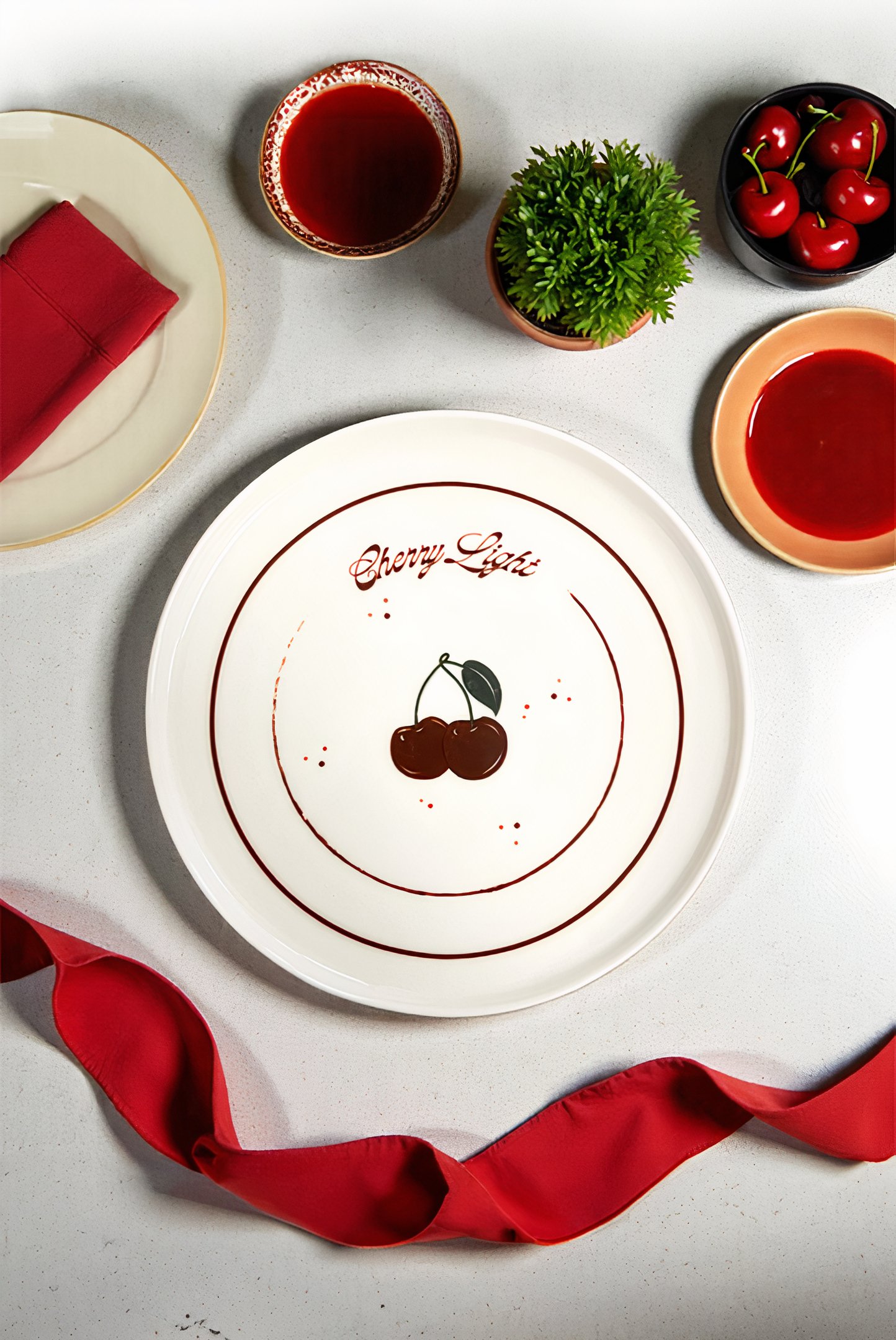 Cherry Light Porselen 4'lü Pasta Tabağı 21cm