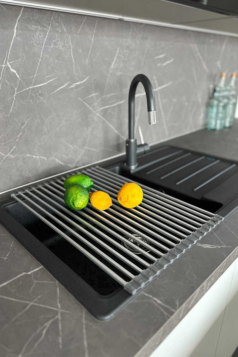 Primanova Lavabo Üstü Katlanabilen Nihale Bulaşıklık Paslanmaz Aluminyum - Gri