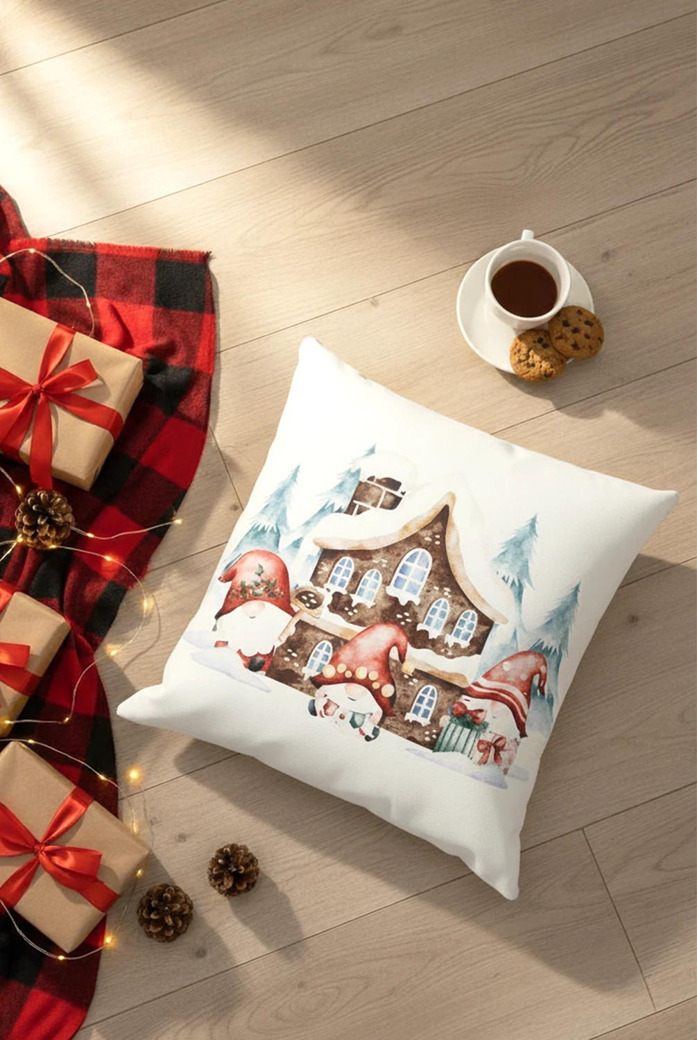 Christmas Masal Evinde Gnomlar Kırlent 43x43cm