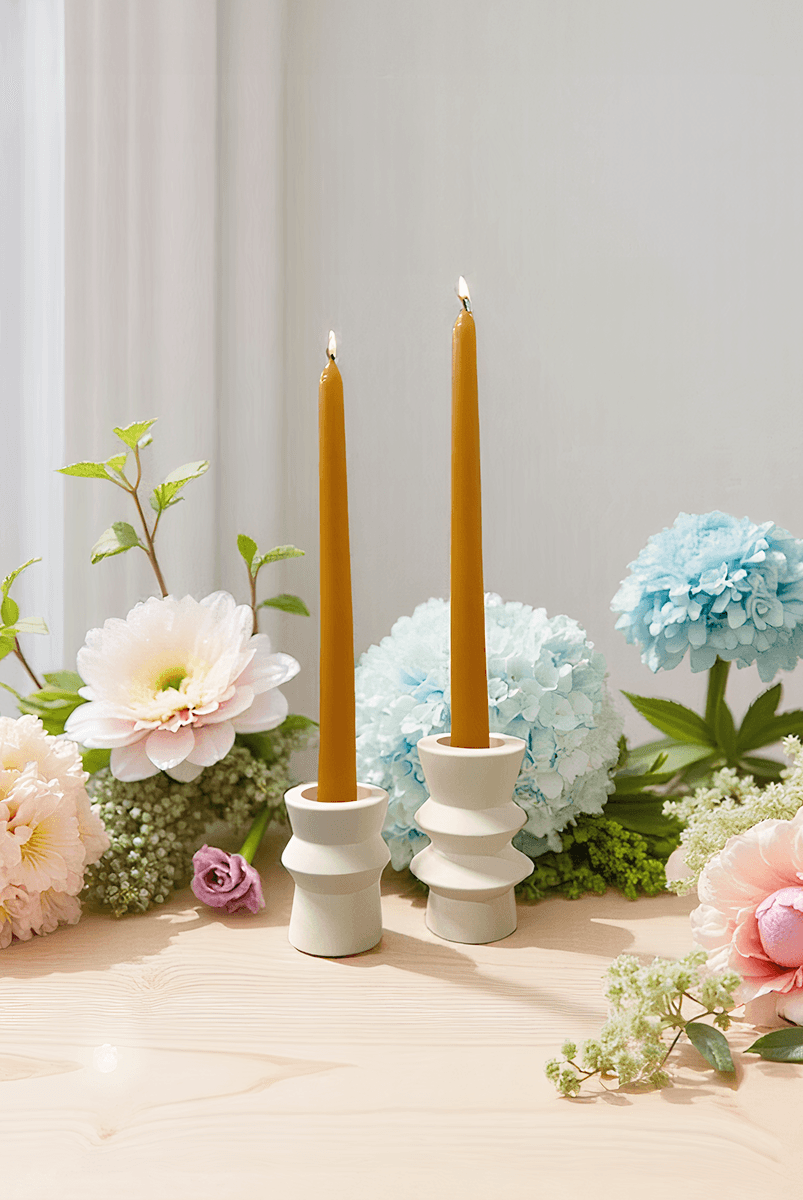 Floral Düz Şamdan Mumu 2'li Hardal