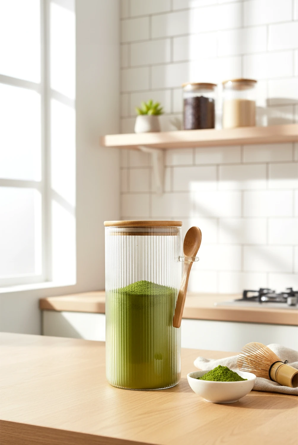 Neta Bambu Kapaklı Cam Kavanoz 10x20cm