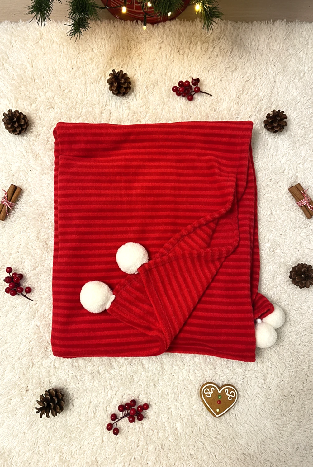 Tivoli Ponponlu Kırmızı Throw Battaniye 130x160cm